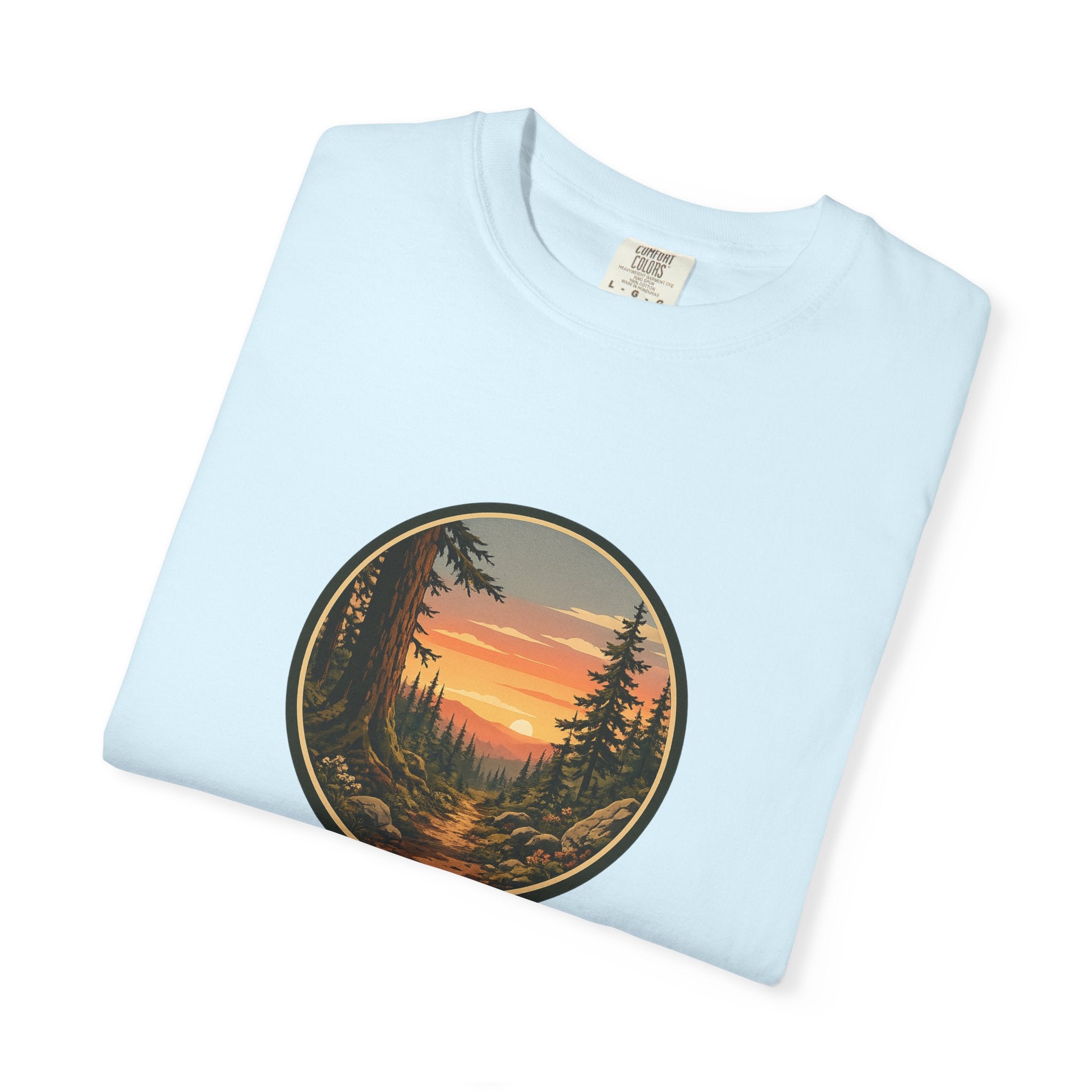 Sunset Hiking Trail Circle T-Shirt — Scenic Mountain Trail Tee