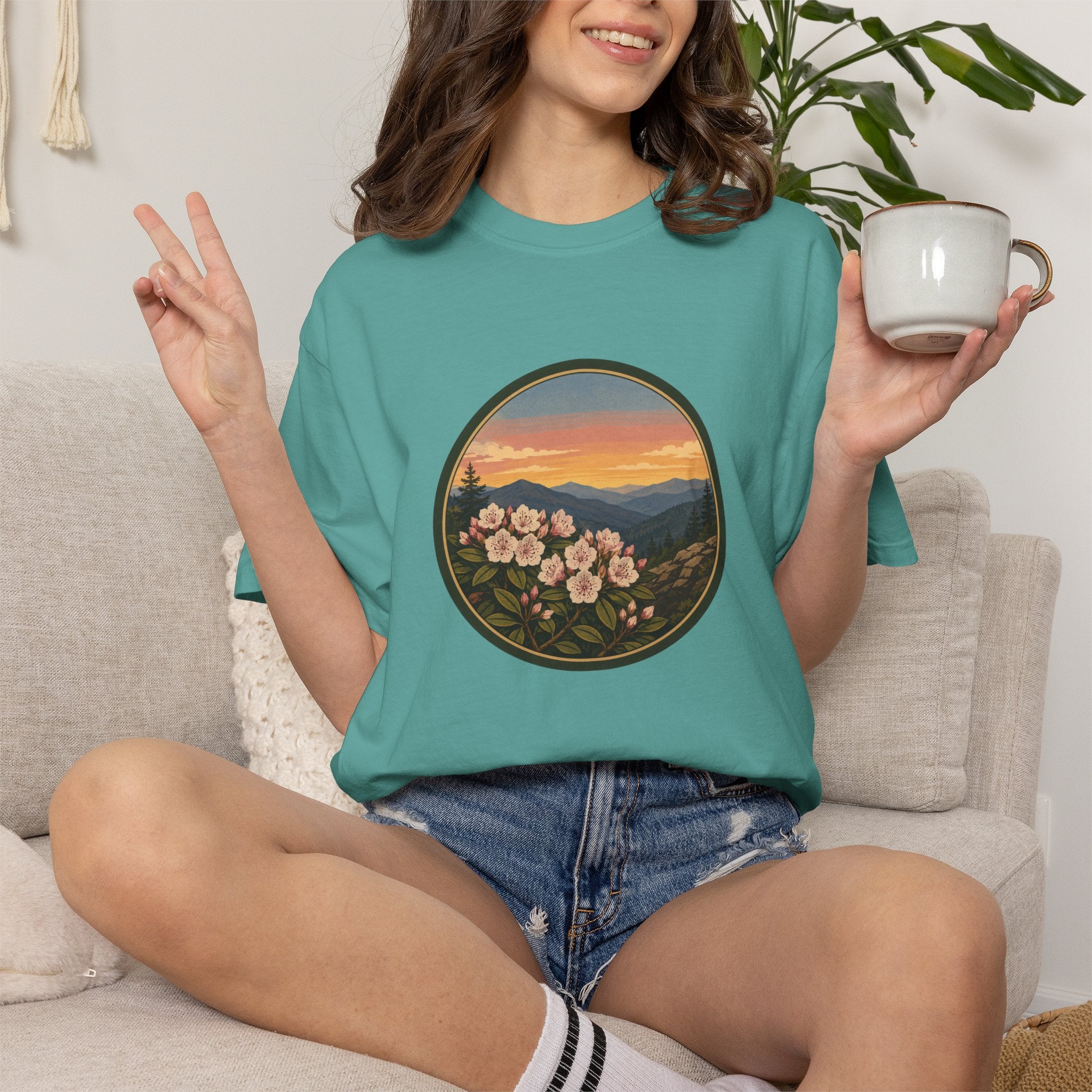 Mountain Laurel Bloom Sunset T-Shirt — Mountain Wildflower Graphic Tee
