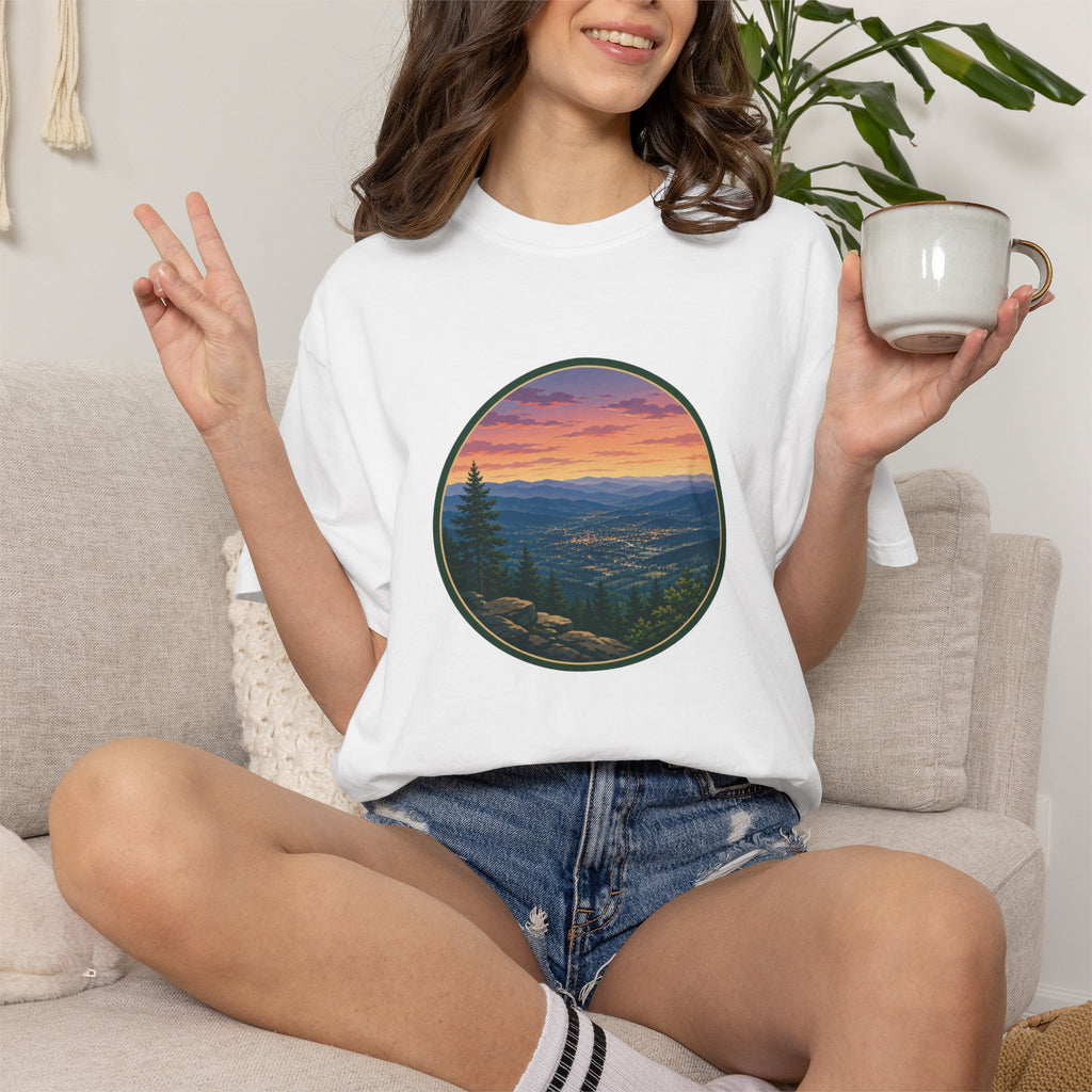 Sunset Mountain T-Shirt - Night Life Below Circle Graphic