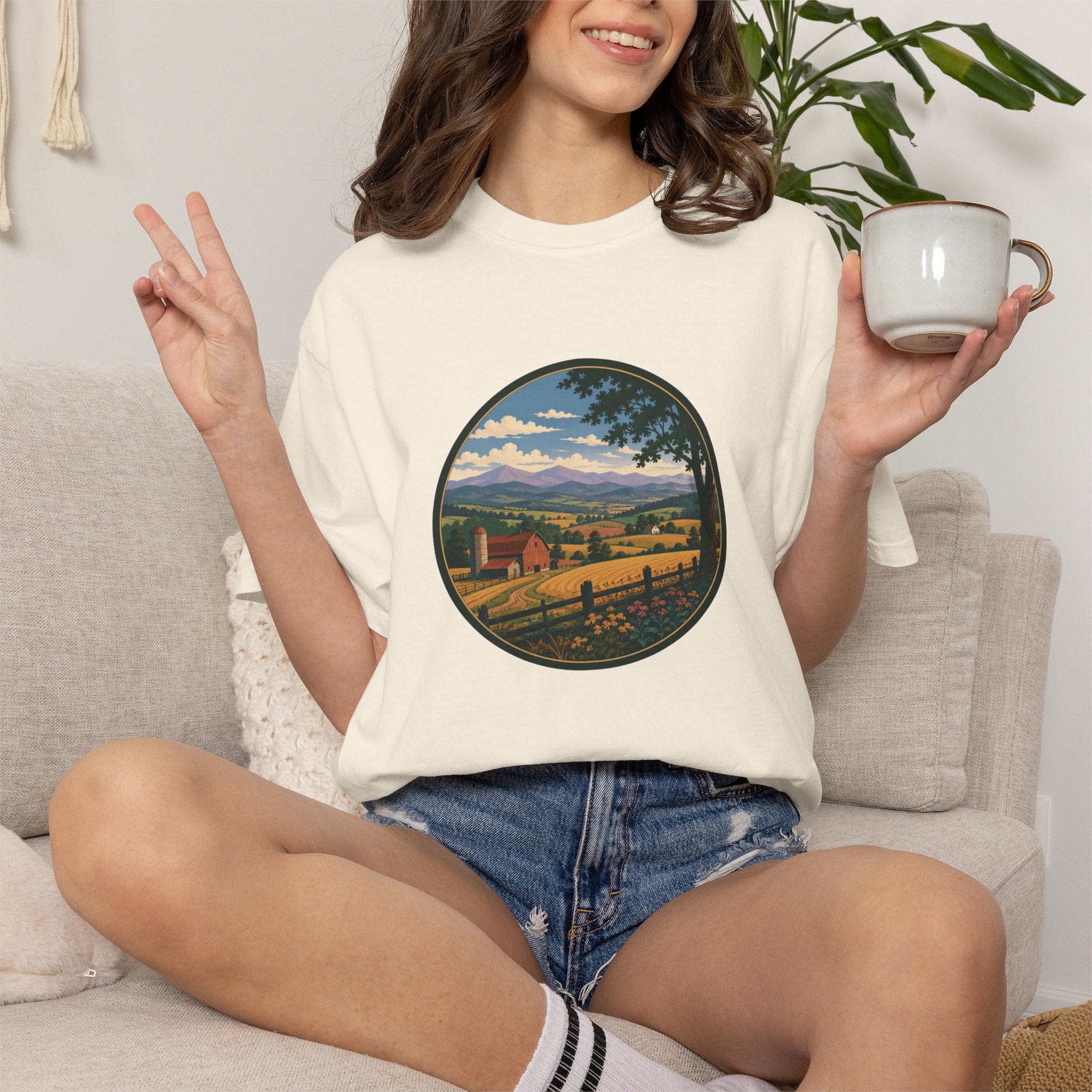 Scenic Countryside T-Shirt — Vintage Farm Landscape Graphic