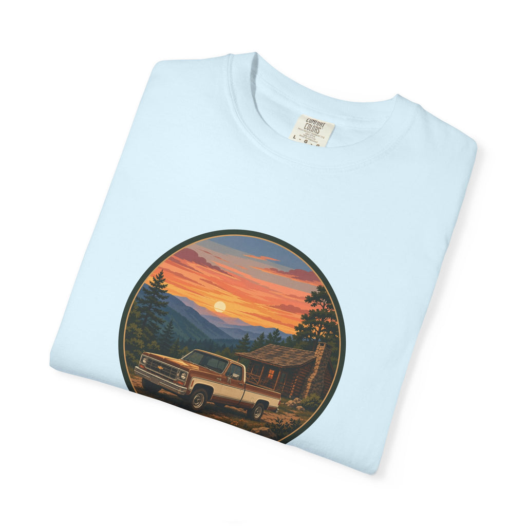 Sunset Cabin Truck T-Shirt — Vintage Classic Truck Tee