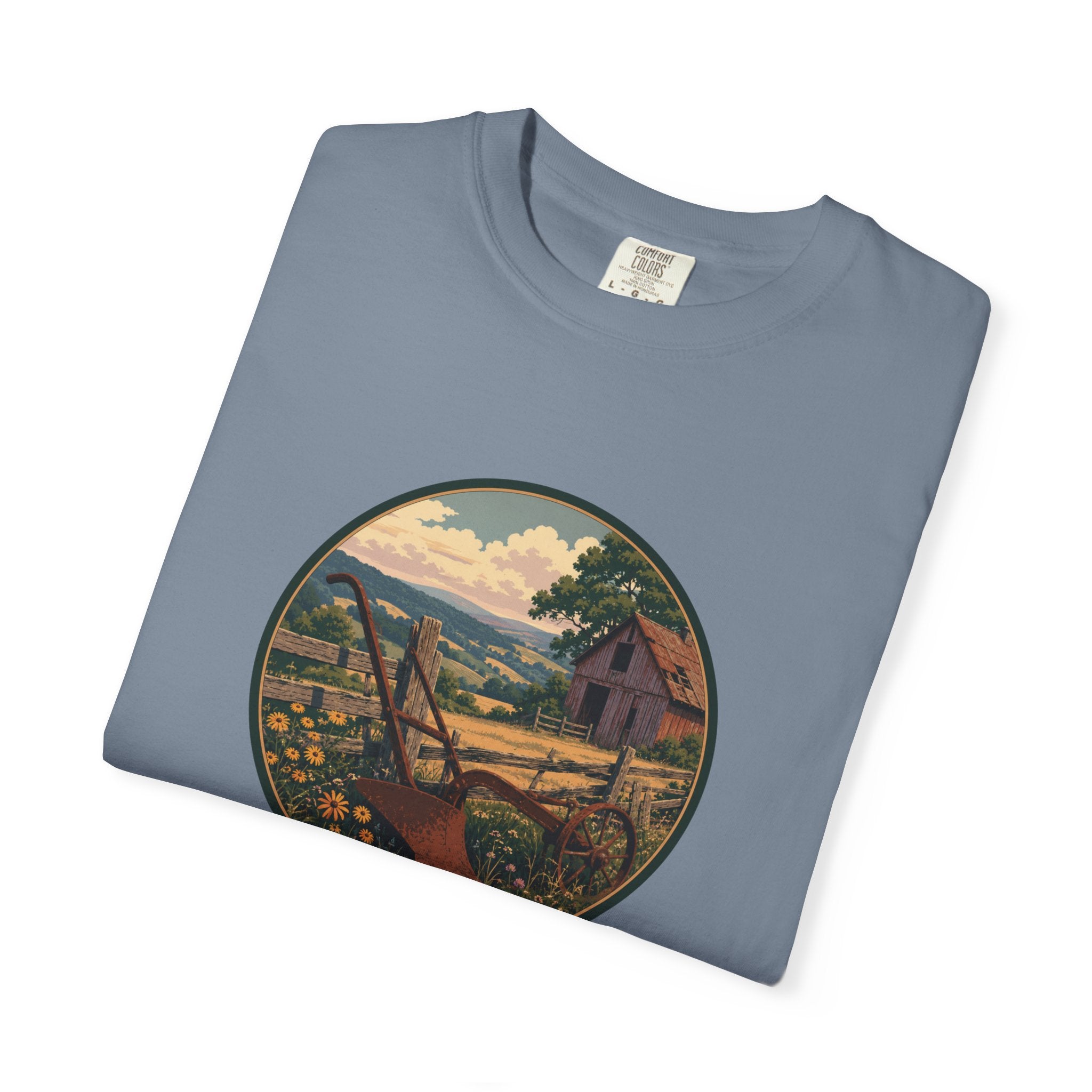 Vintage Countryside T-Shirt — Scenic Farm Landscape Graphic