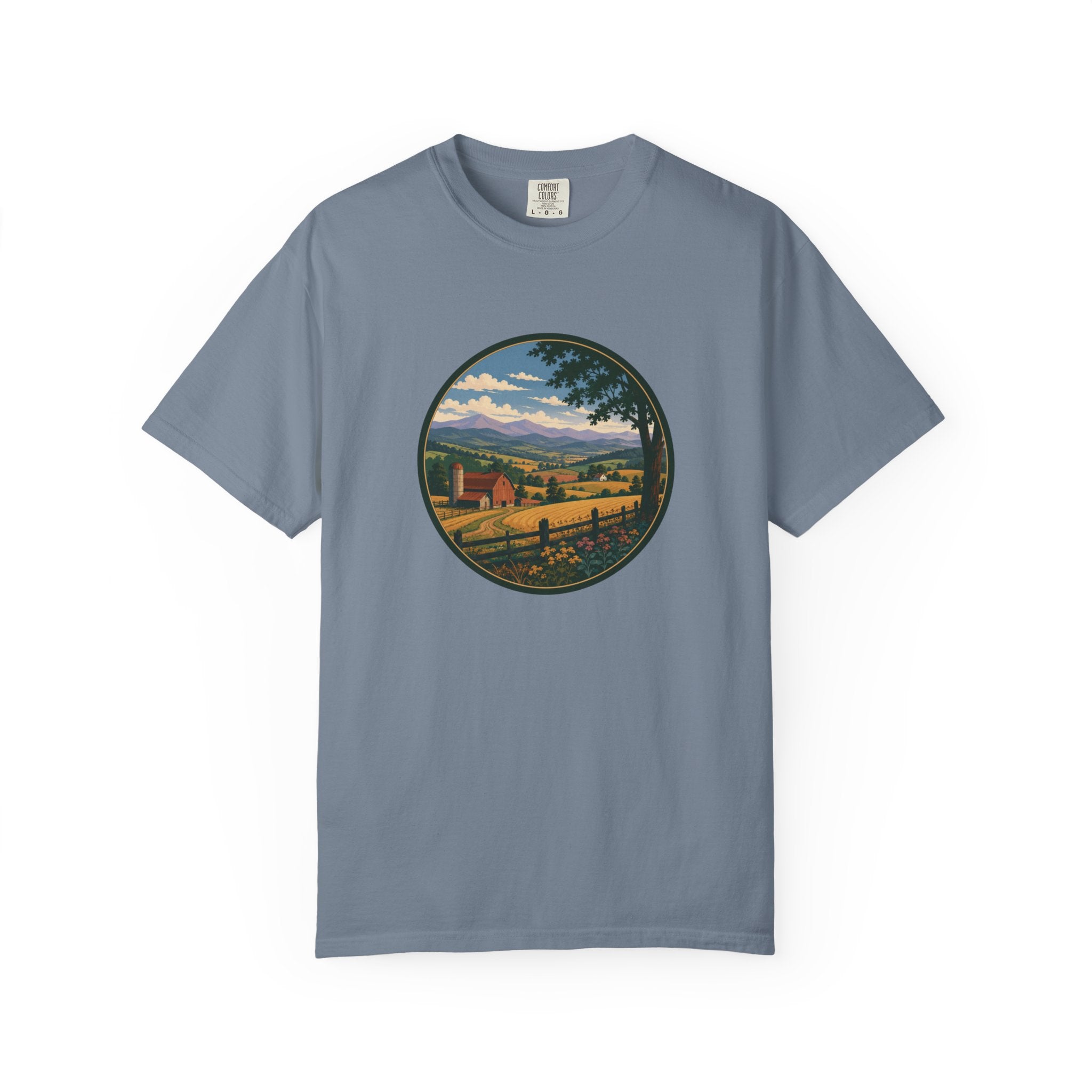 Scenic Countryside T-Shirt — Vintage Farm Landscape Graphic
