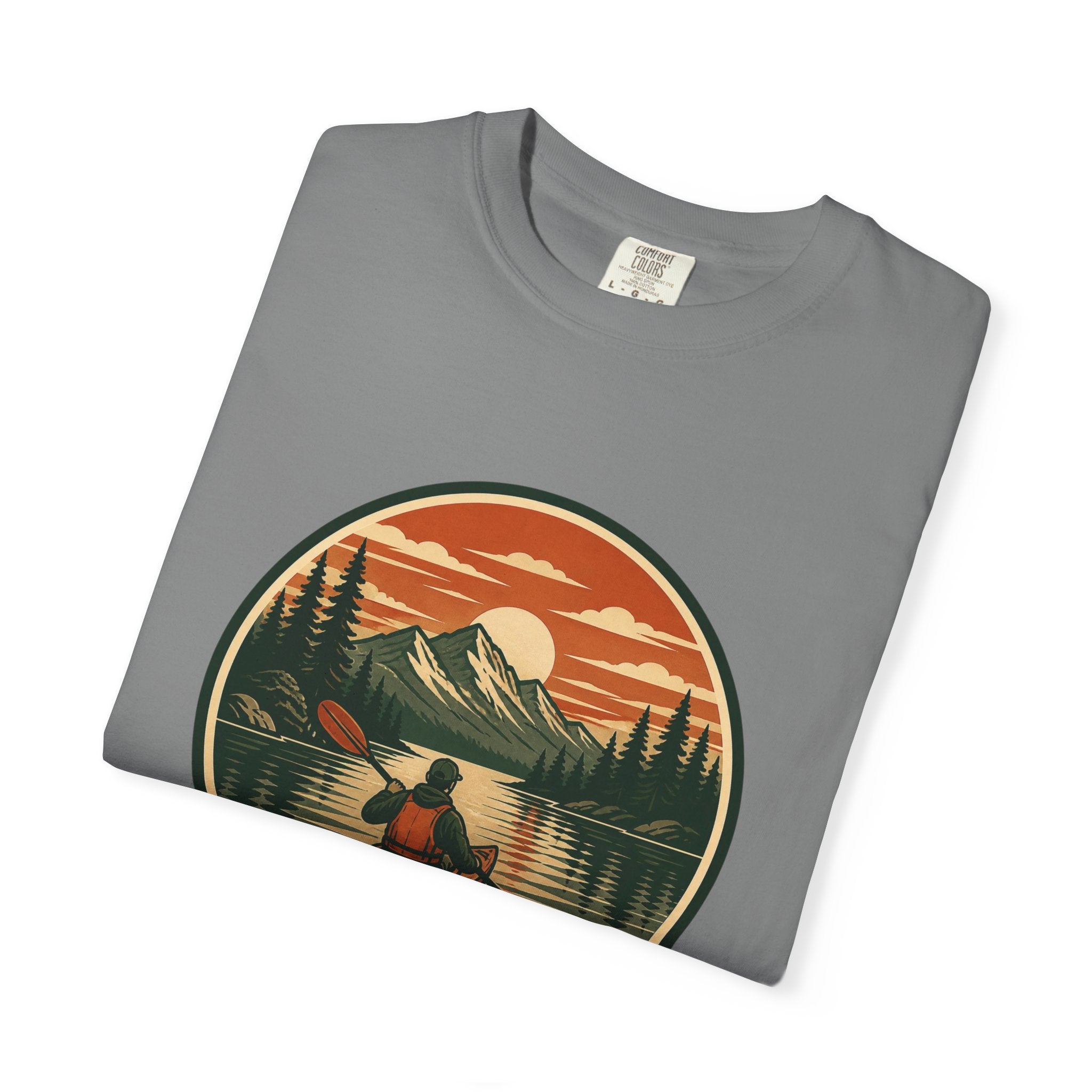 Canoe Sunset T-Shirt — Retro Mountain Lake Adventure Tee