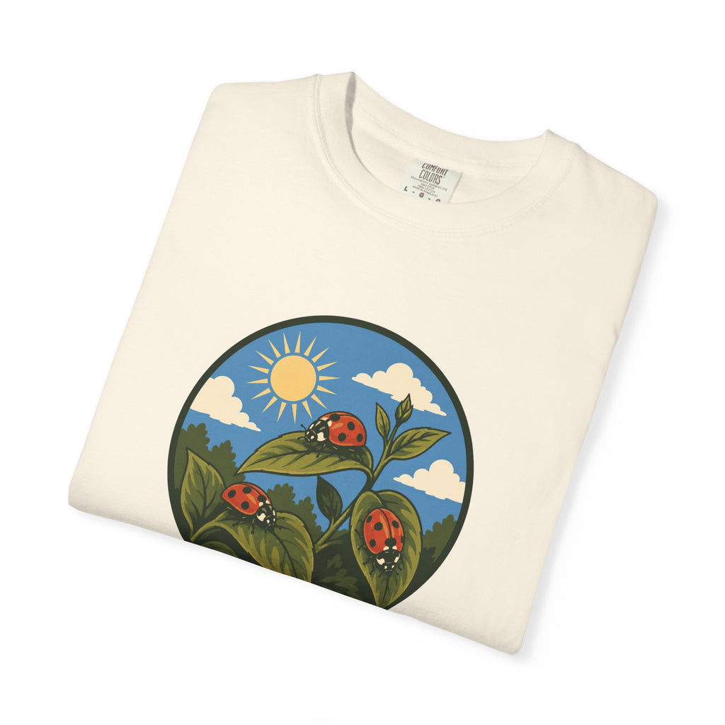 Ladybug Garden T-Shirt — Floral Nature Graphic Tee