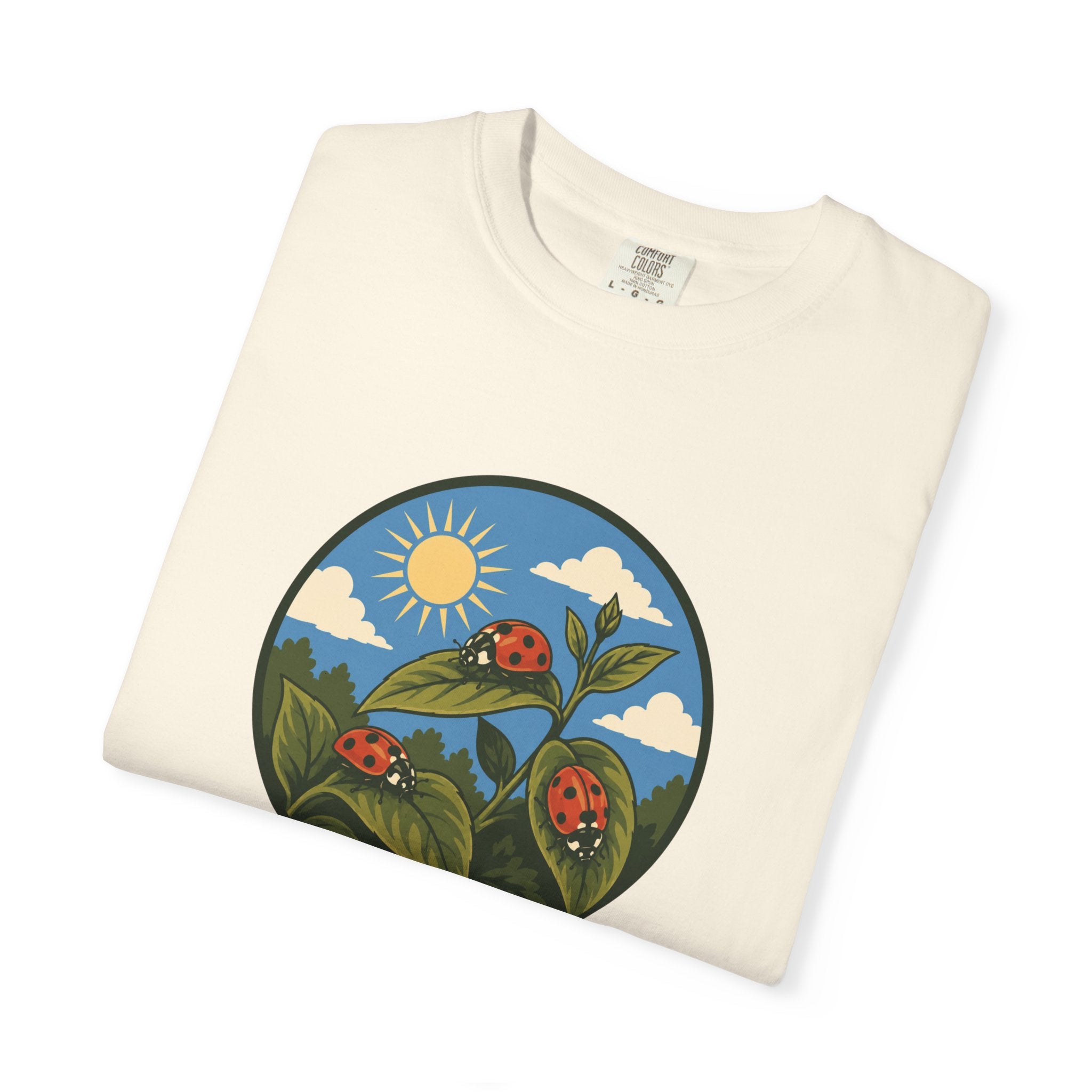 Ladybug Garden T-Shirt — Floral Nature Graphic Tee