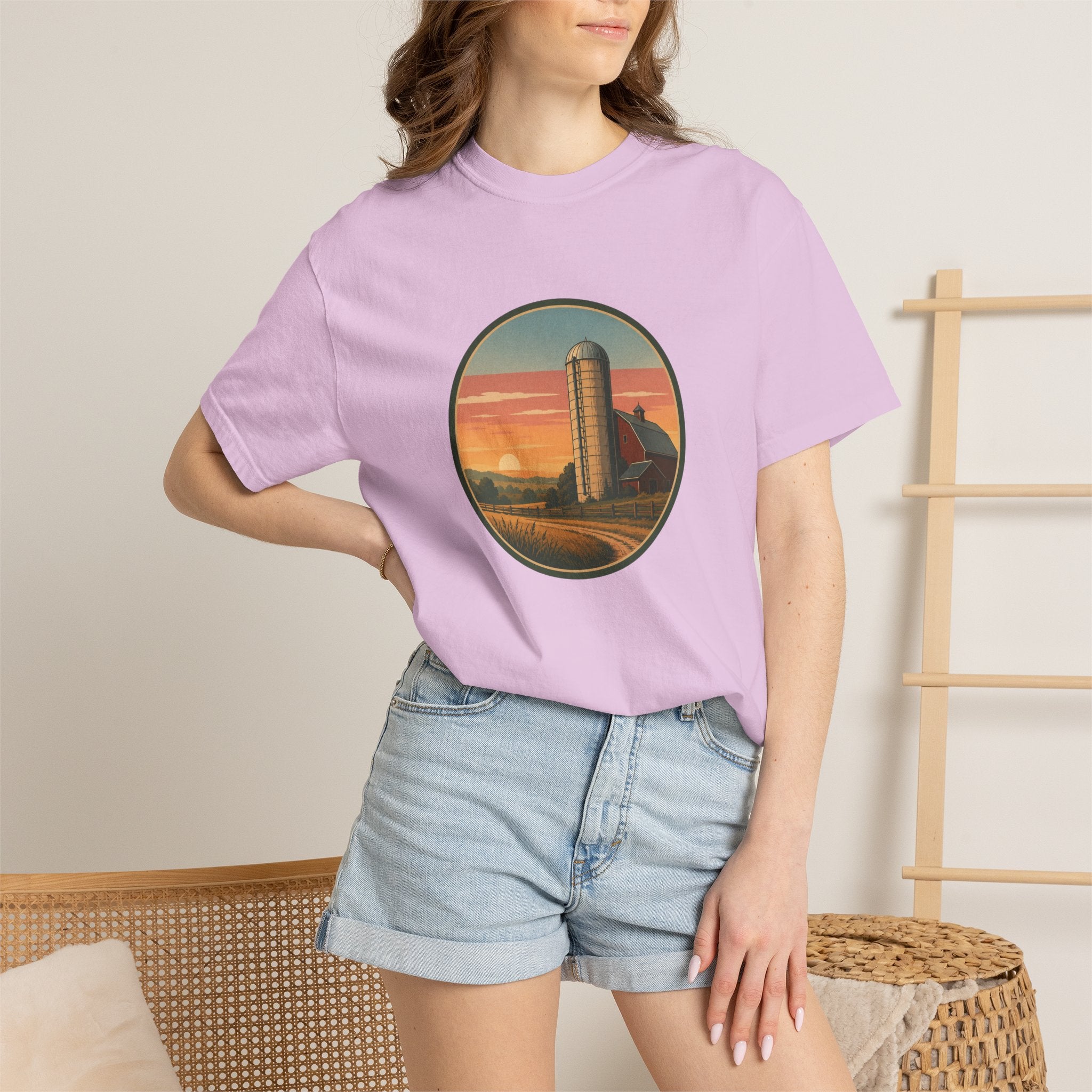Retro Sunset Farm Silo T-Shirt