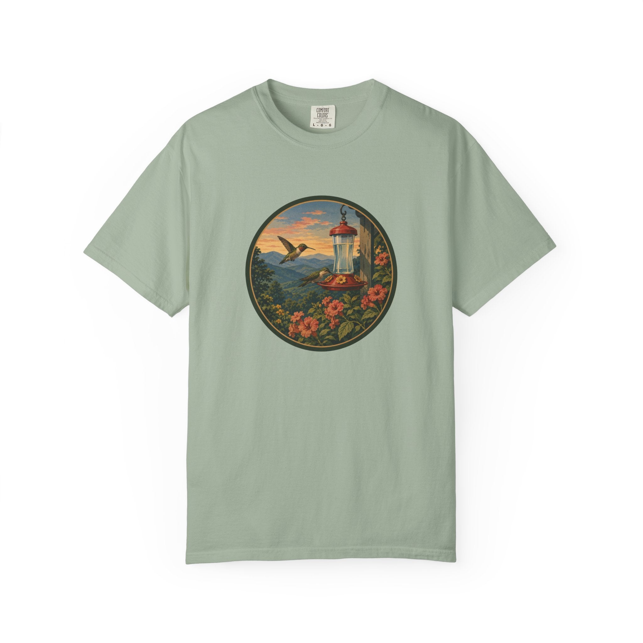 Hummingbird Sunset T-Shirt — Vintage Floral Graphic Tee