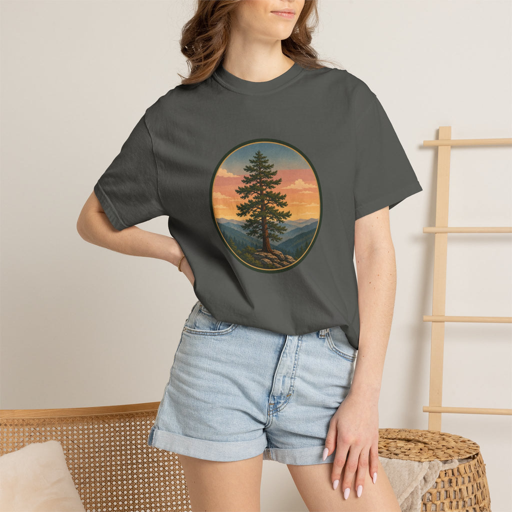 Cedar Tree Sunset T-Shirt — Vintage Mountain Cedar Graphic Tee