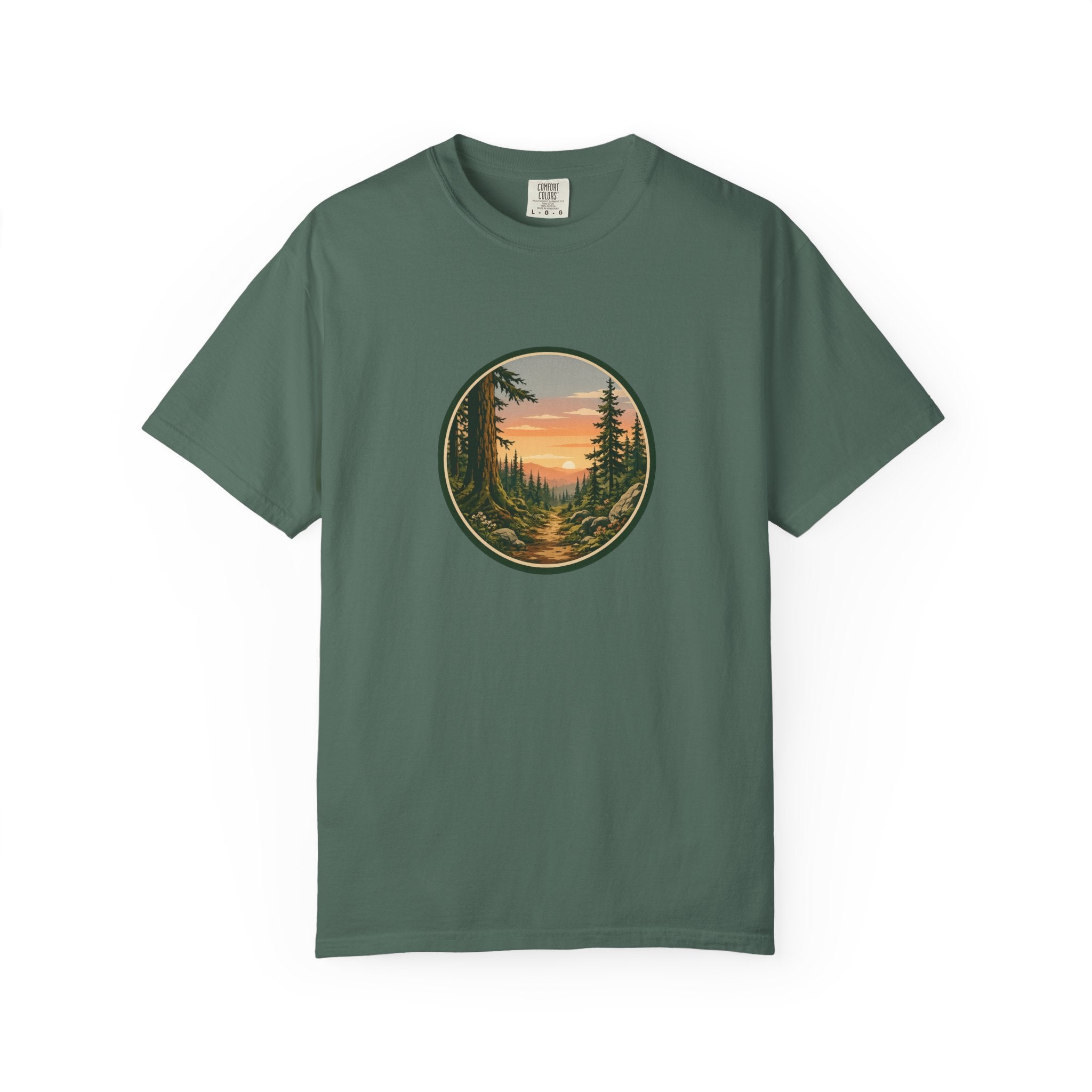 Sunset Hiking Trail Circle T-Shirt — Scenic Mountain Trail Tee