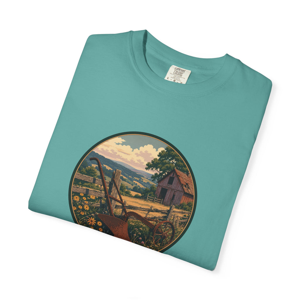 Vintage Countryside T-Shirt — Scenic Farm Landscape Graphic
