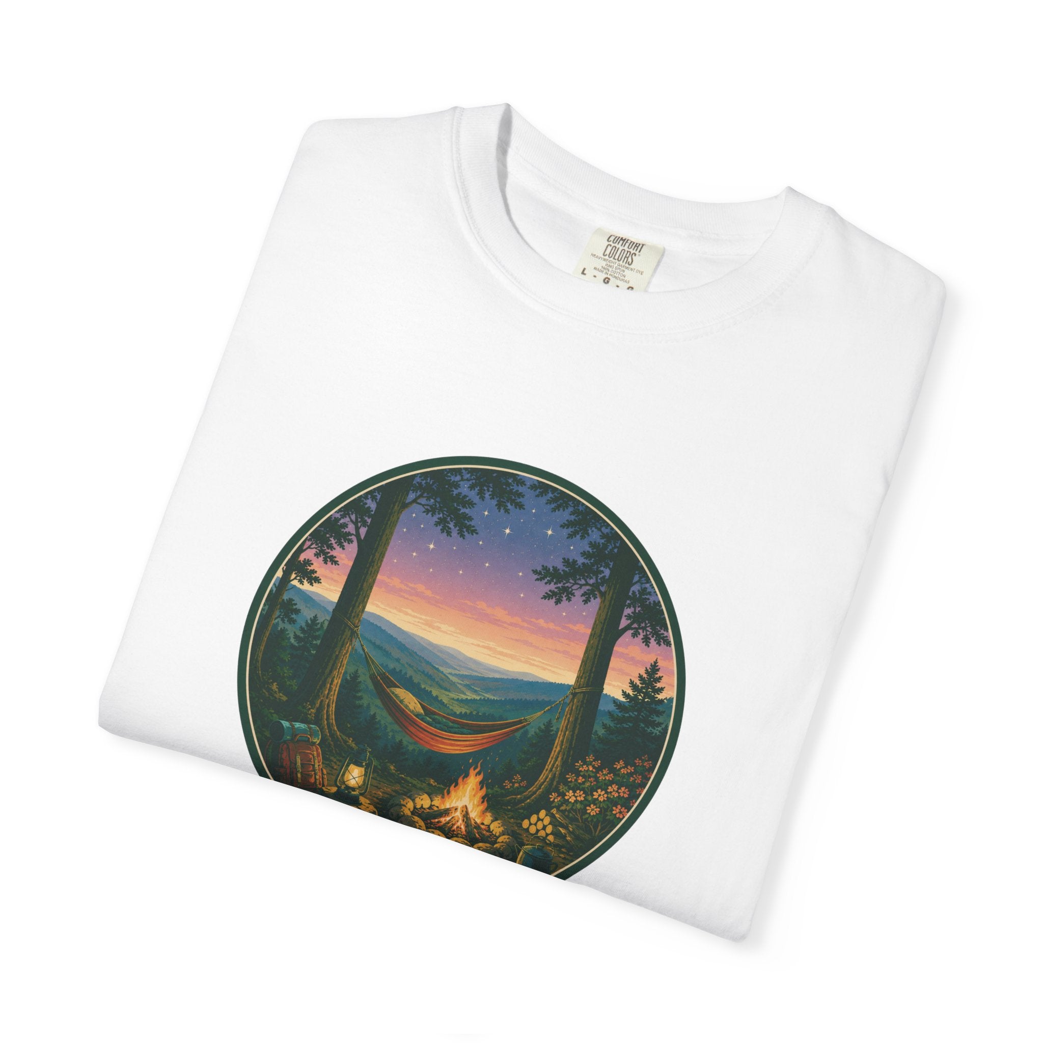 Hammock Camping Sunset T-Shirt — Bonfire Night Outdoor Graphic Tee