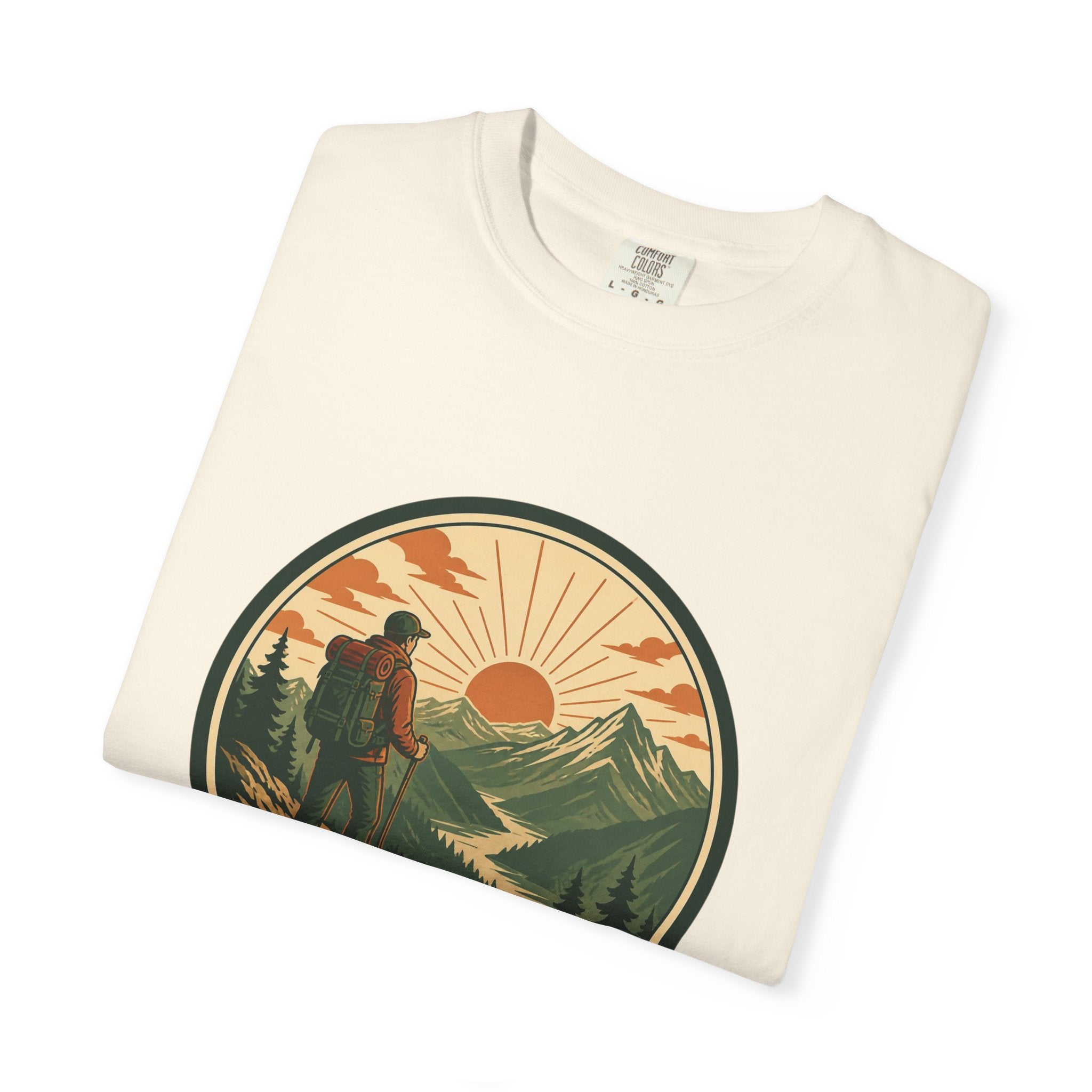 Hiker Sunset Graphic T-Shirt — Mountain Adventure Outdoor Tee