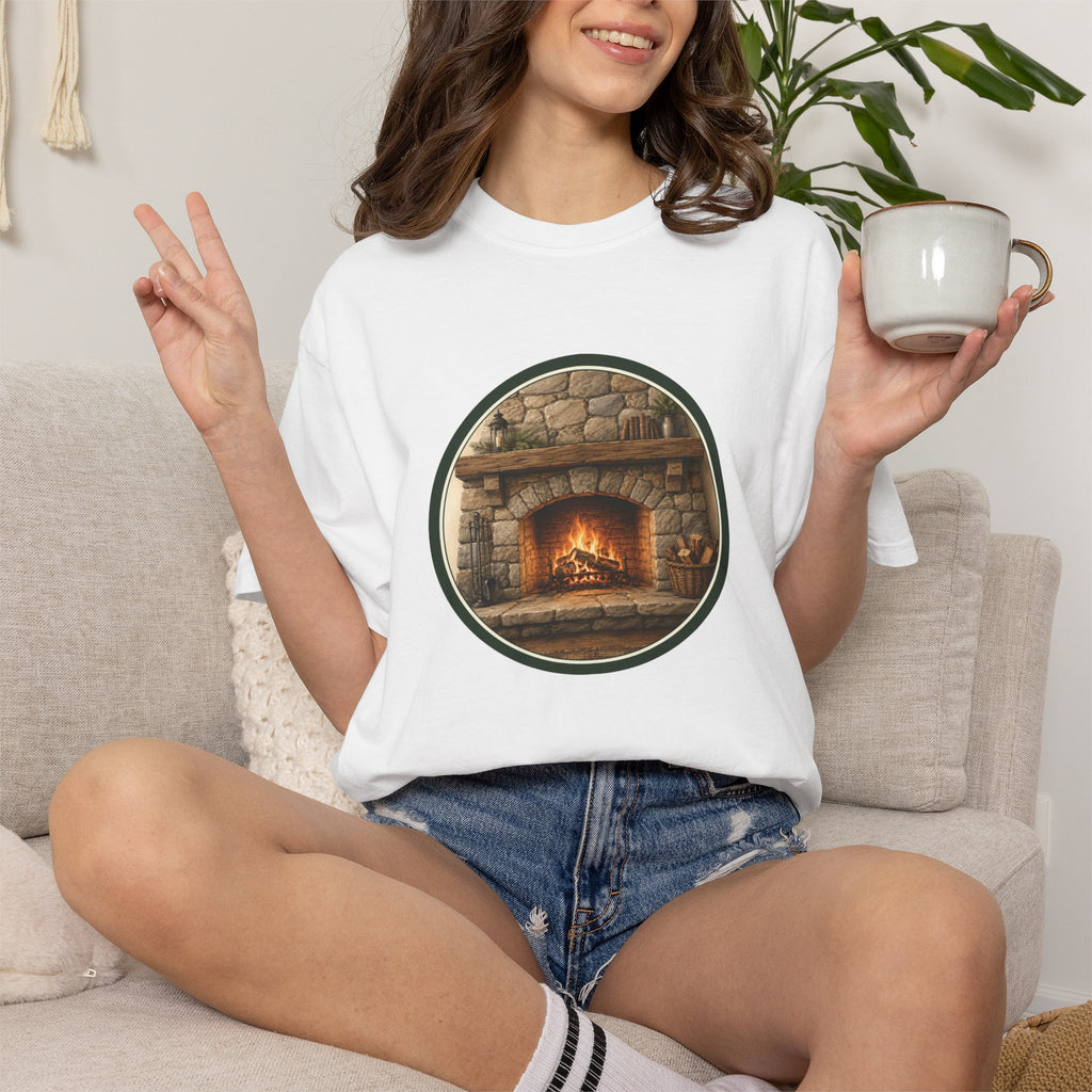 Cozy Fireplace Graphic T-Shirt — Vintage Hearth Circle Design