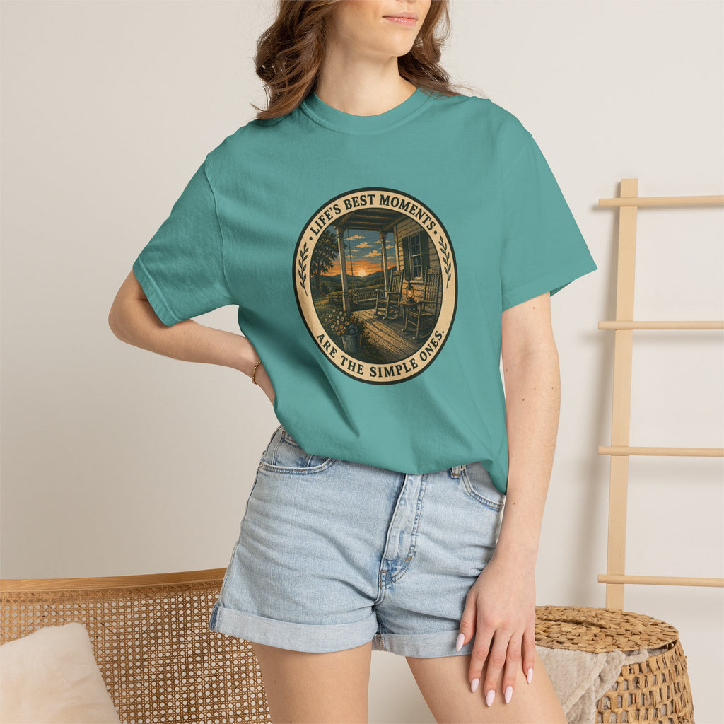 'Life's Best Moments Are the Simple Ones' Sunset Porch Graphic T-Shirt