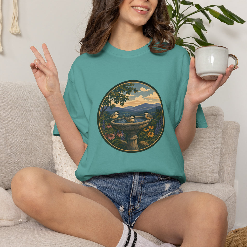 Scenic Birdbath Landscape T-Shirt