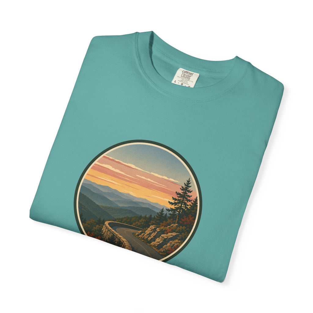 Scenic Sunset Road T-Shirt — Mountain Drive Vintage Circle Graphic