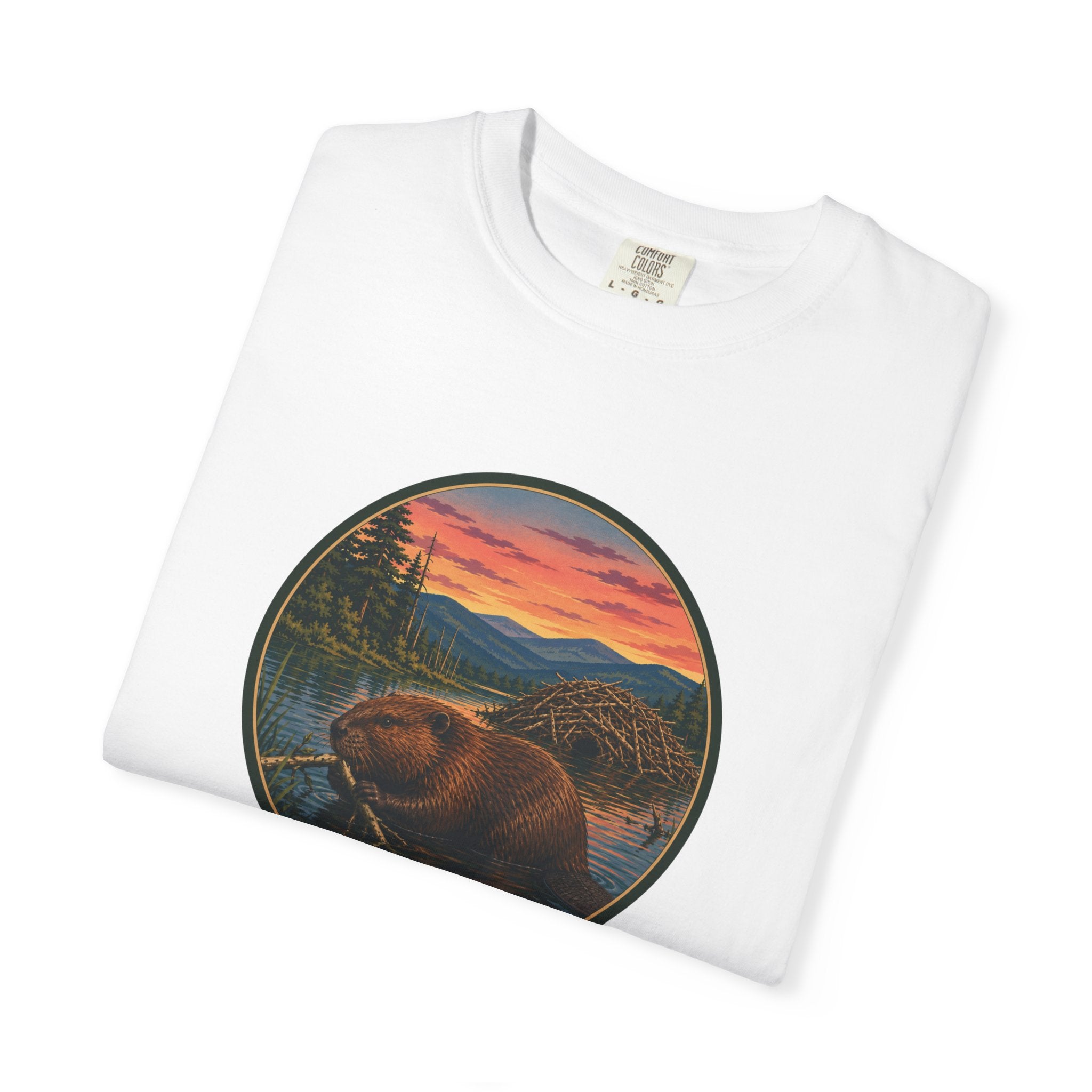 Beaver Sunset T-Shirt — Mountain Lake Wildlife Graphic Tee