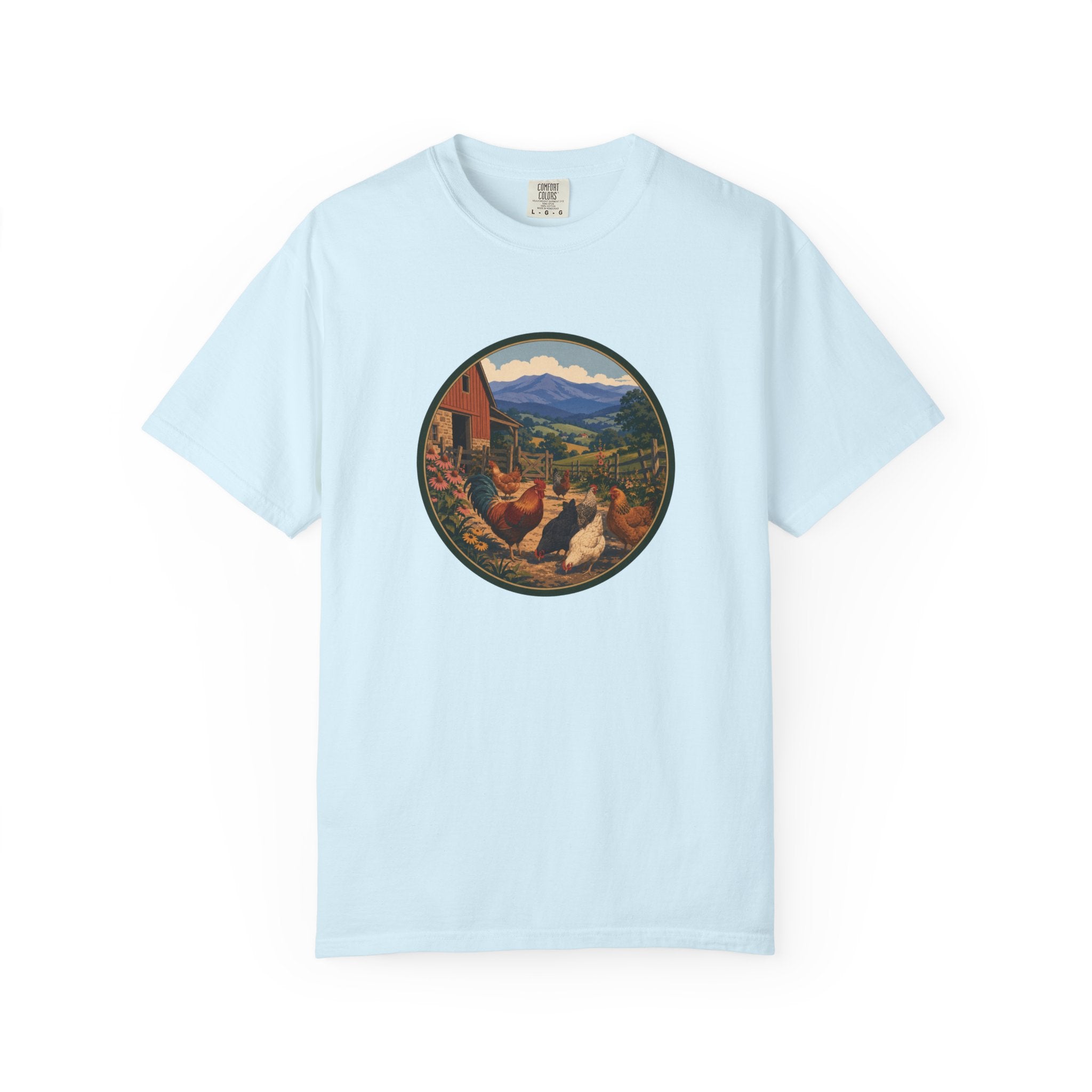 Chicken Farm Vintage Tee — Pastoral Hen Scene T-Shirt