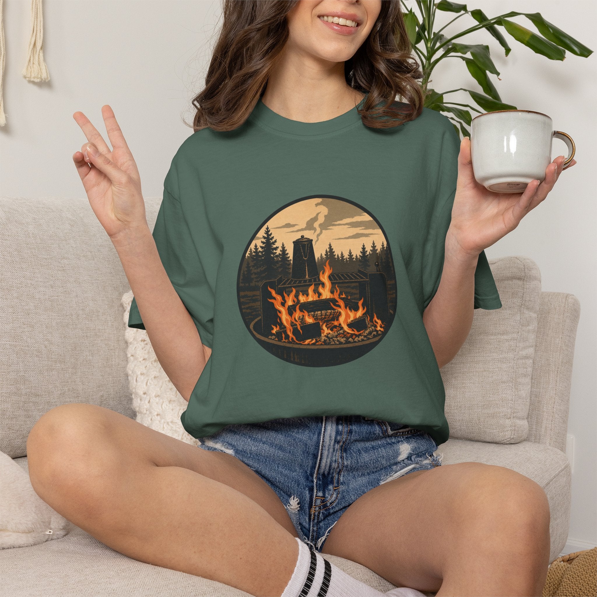 Campfire Forest T-Shirt — Retro Mountain Bonfire Graphic