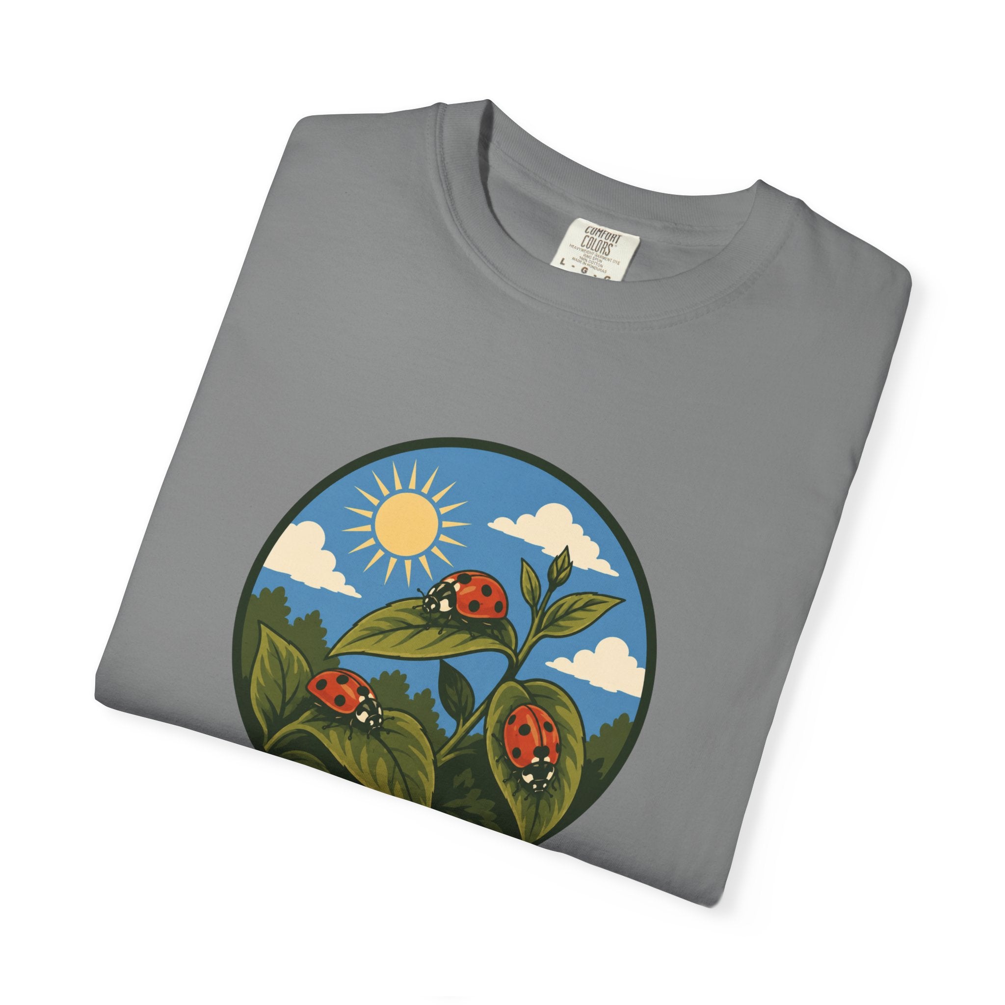 Ladybug Garden T-Shirt — Floral Nature Graphic Tee