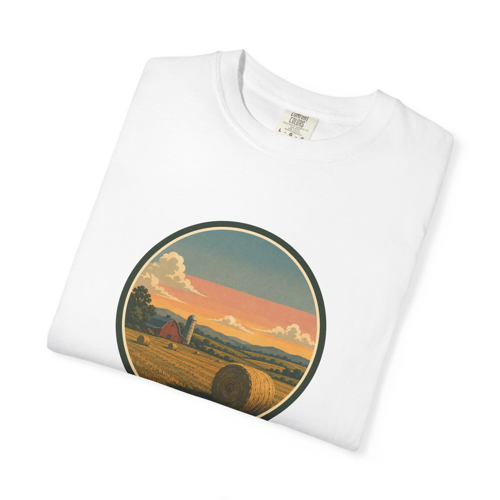 Sunset Hayfield T-Shirt — Vintage Farm Landscape Tee