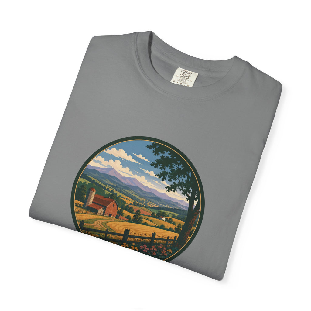 Scenic Countryside T-Shirt — Vintage Farm Landscape Graphic