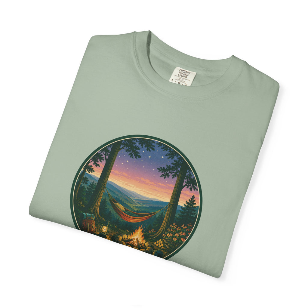 Hammock Camping Sunset T-Shirt — Bonfire Night Outdoor Graphic Tee