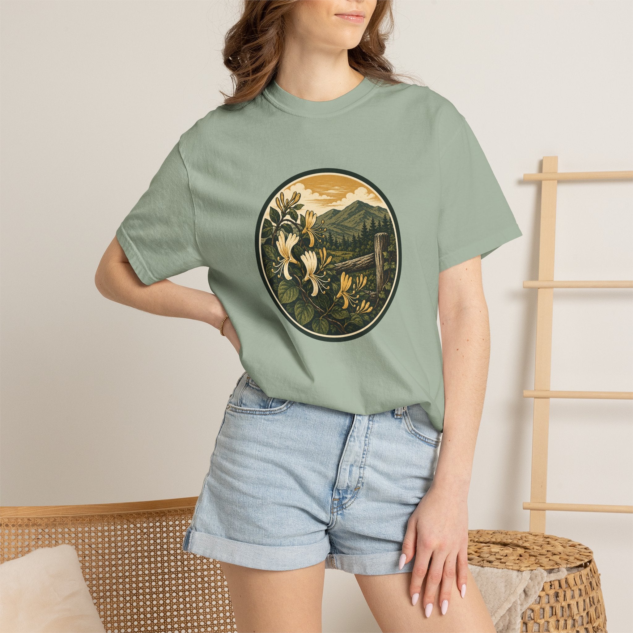 Nature Circle Graphic Tee — Mountain Honeysuckle Scenic T-Shirt