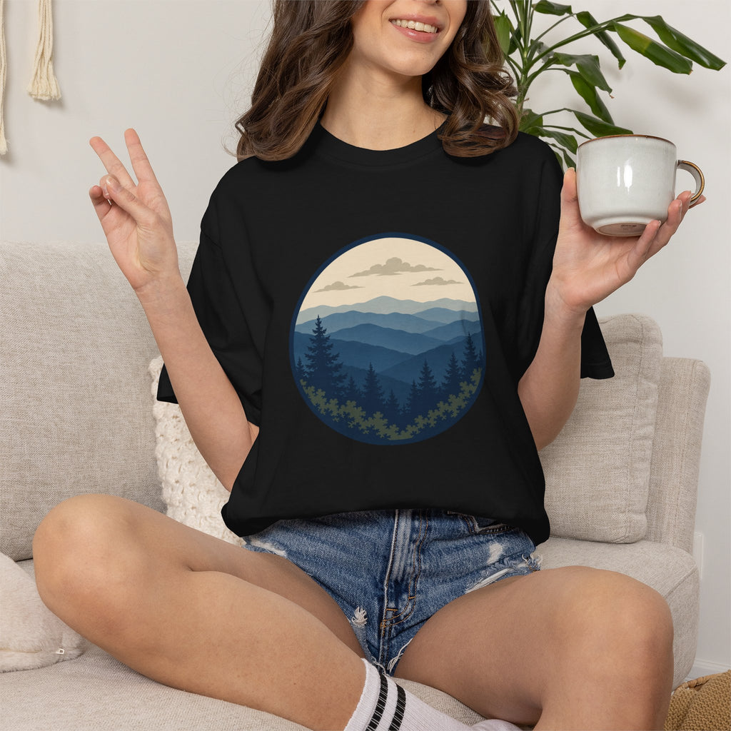 Mountain Ridge Circle T-Shirt — Scenic Forest Landscape Tee