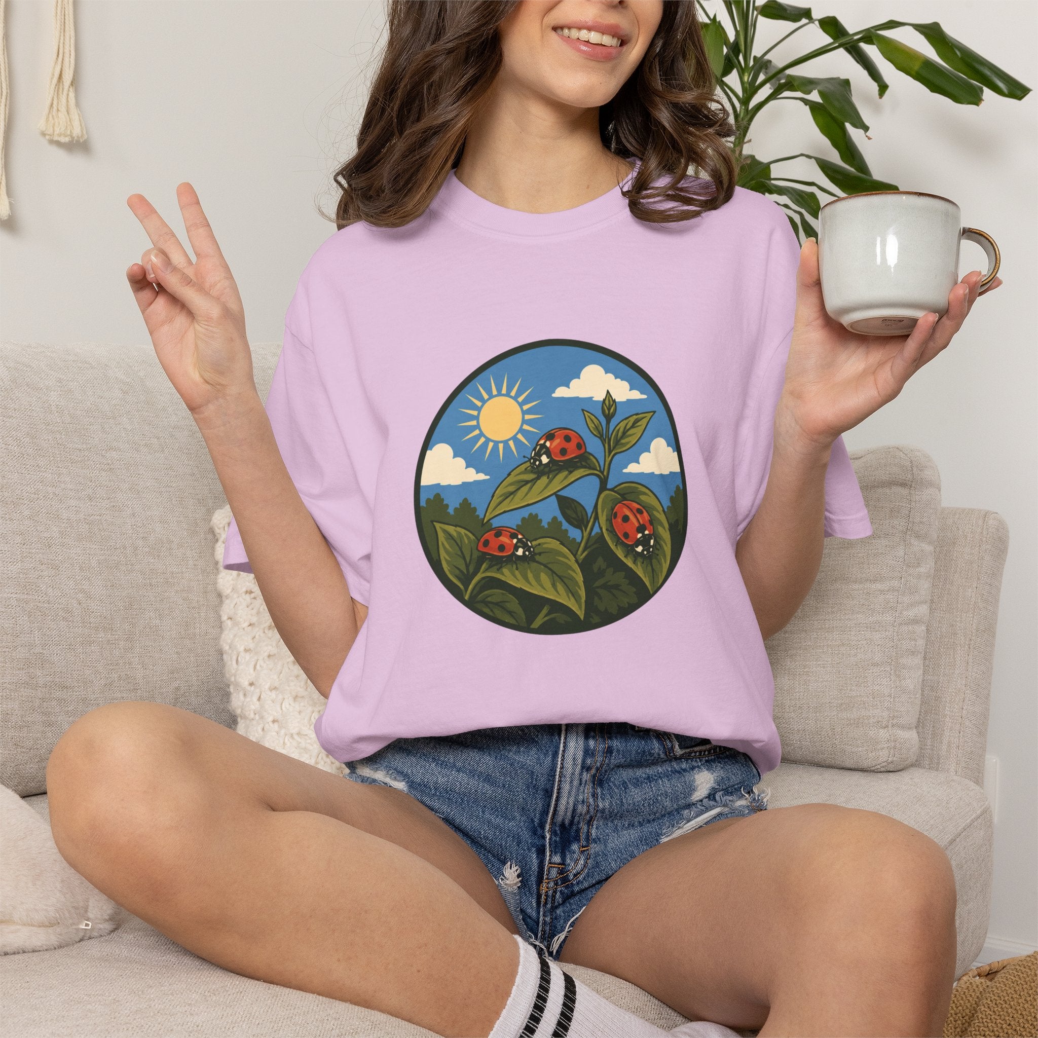 Ladybug Garden T-Shirt — Floral Nature Graphic Tee