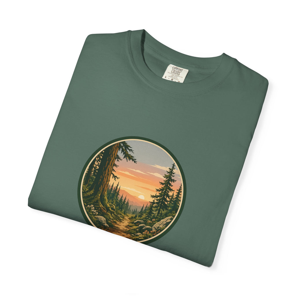 Sunset Hiking Trail Circle T-Shirt — Scenic Mountain Trail Tee