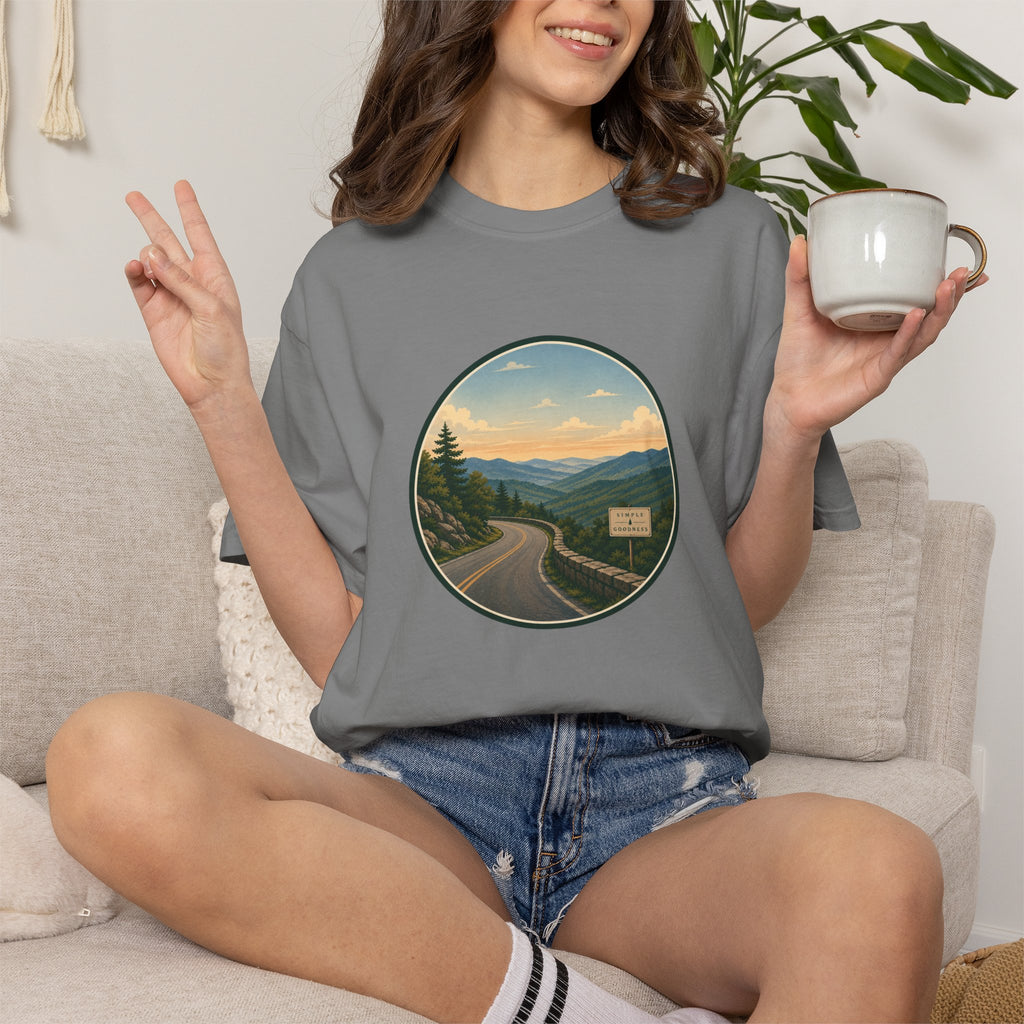 Road Through the Mountains T-Shirt — Scenic Sunset Drive Graphic Tee