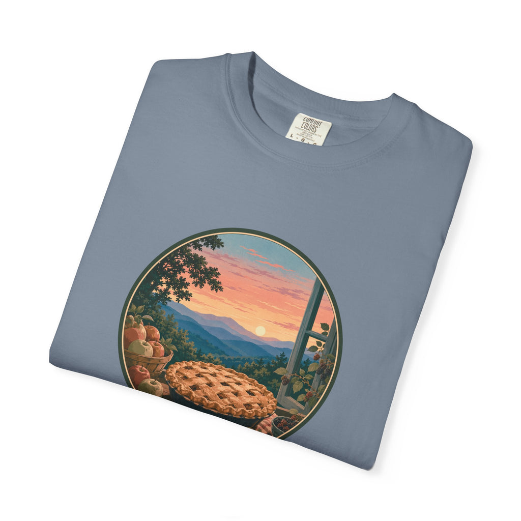 Scenic Pie Window T-Shirt — Sunset Mountain View Graphic Tee