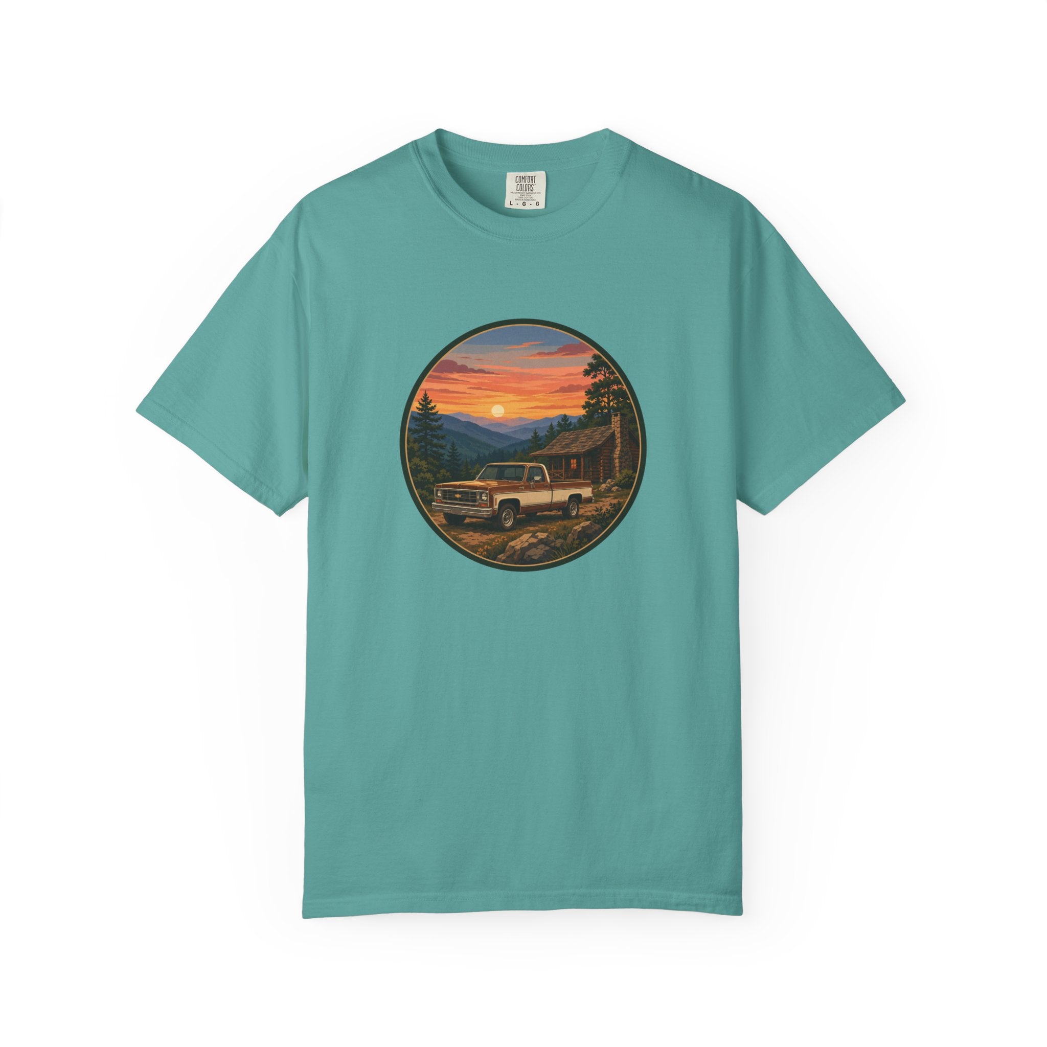 Sunset Cabin Truck T-Shirt — Vintage Classic Truck Tee