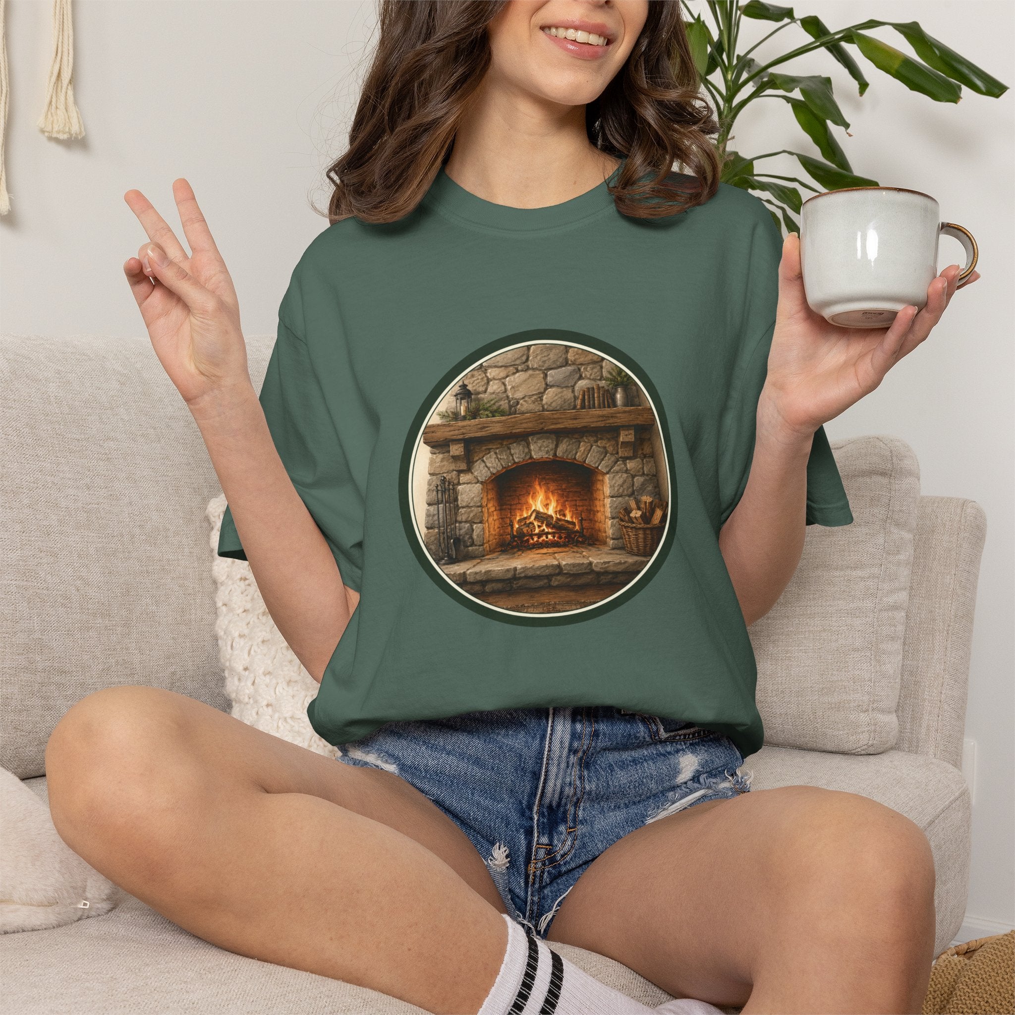 Cozy Fireplace Graphic T-Shirt — Vintage Hearth Circle Design