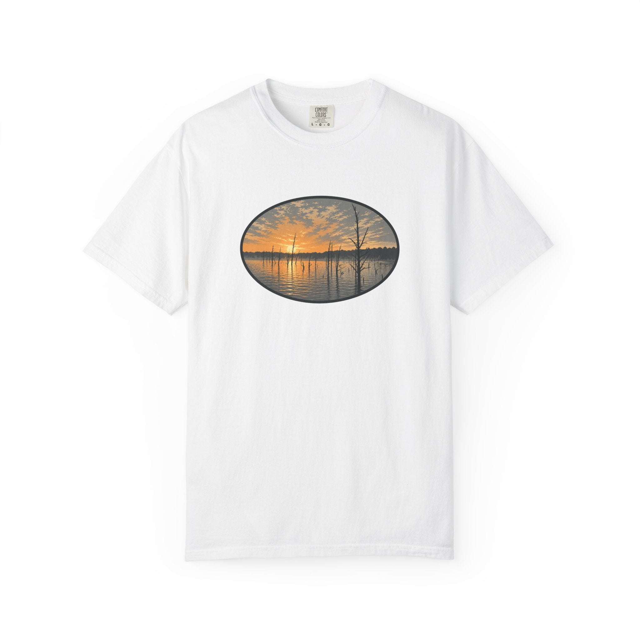 Sunrise Wooded Lake Oval T-Shirt