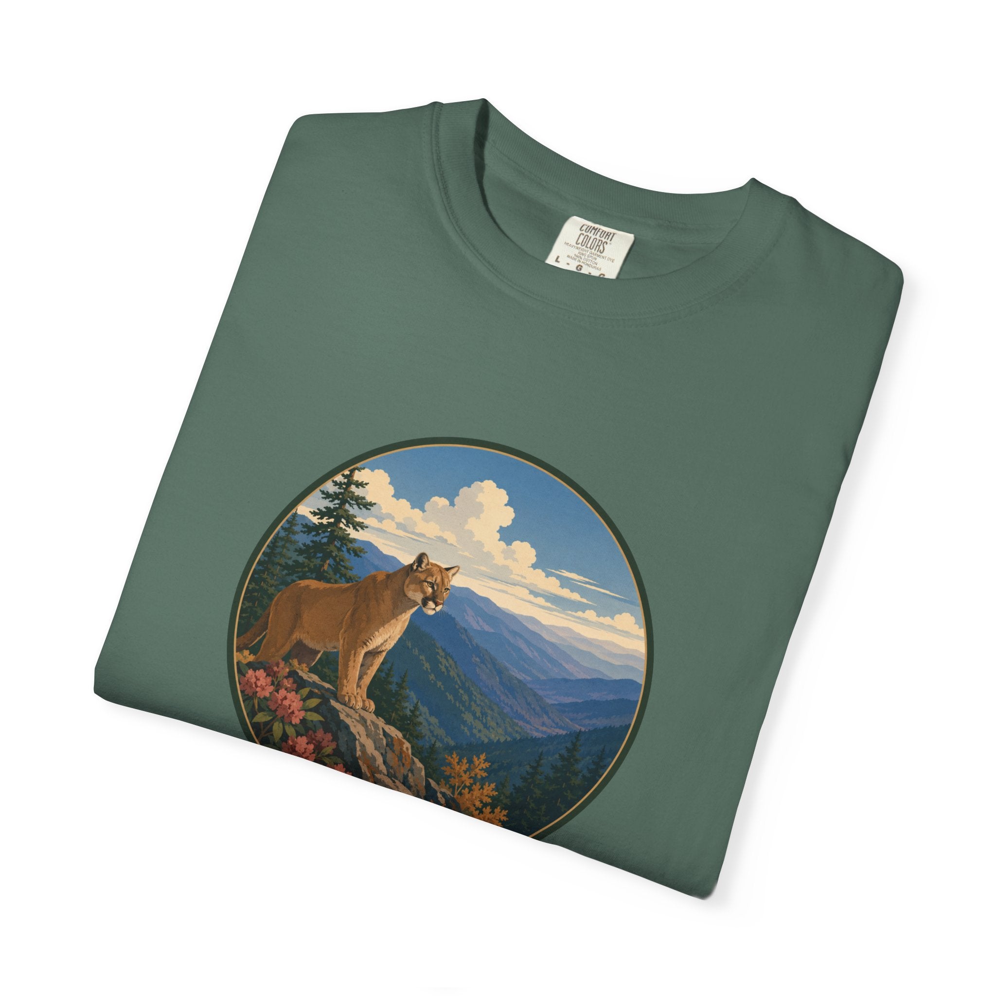 Mountain Lion Scenic T-Shirt — Vintage Nature Wildlife Graphic
