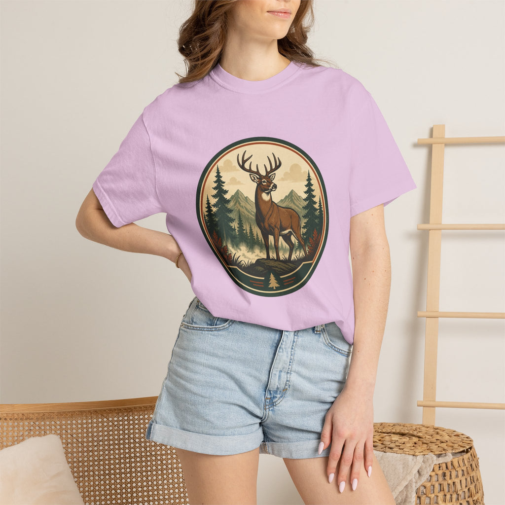 Deer Forest Badge T-Shirt – Vintage Outdoor Wildlife Graphic