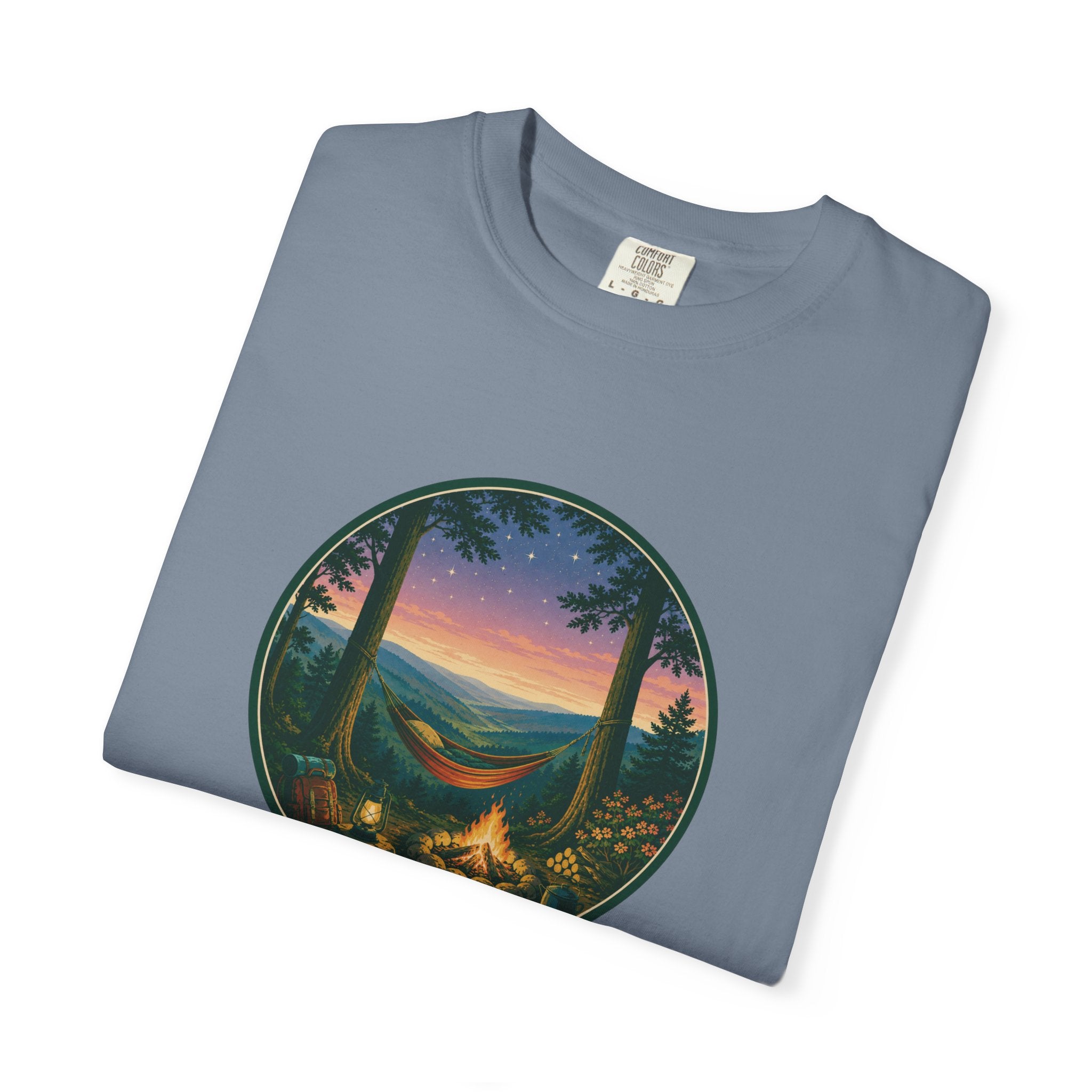 Hammock Camping Sunset T-Shirt — Bonfire Night Outdoor Graphic Tee