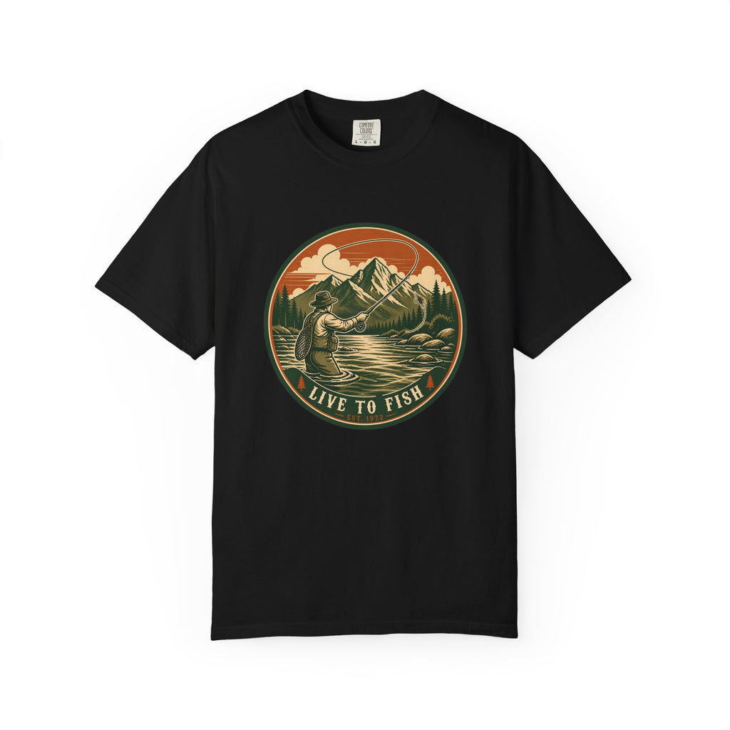 Live to Fish T-Shirt — Vintage Mountain Fly Fishing Graphic Tee