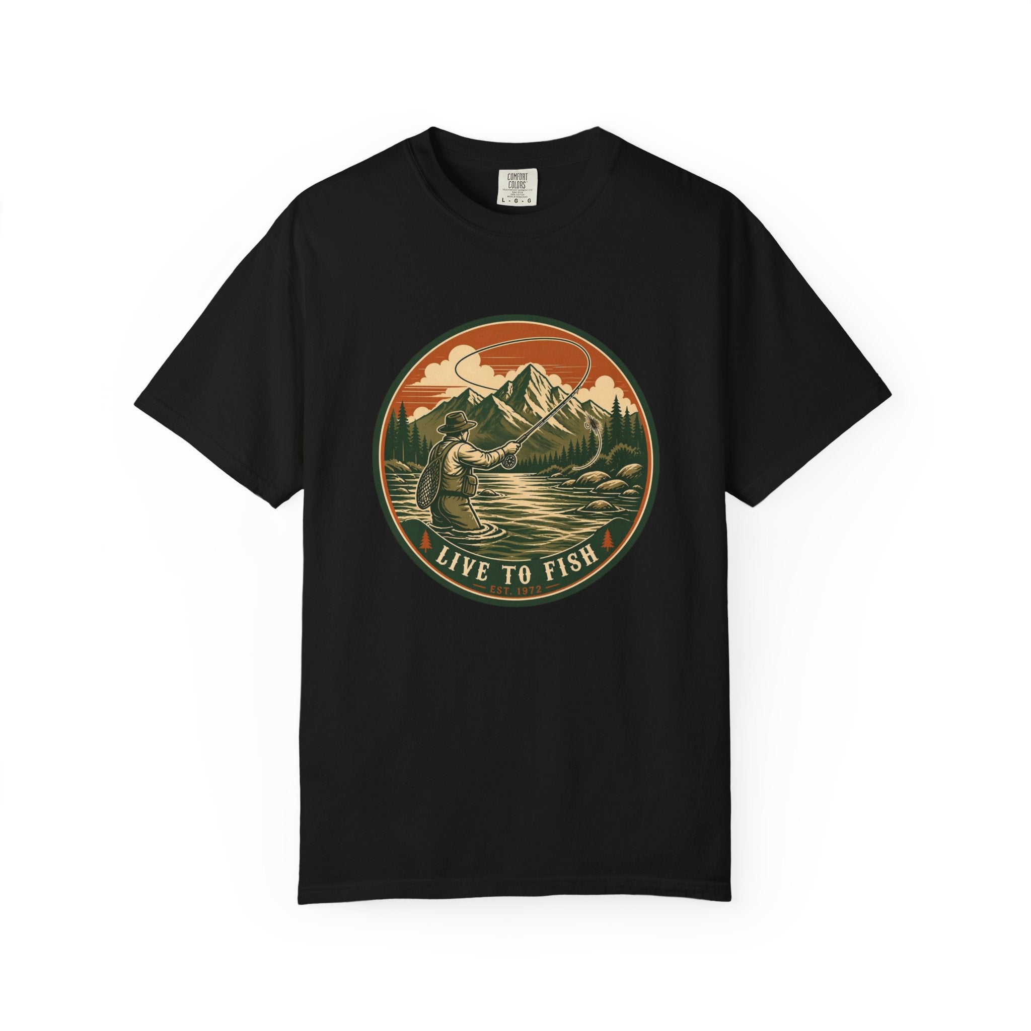 Live to Fish T-Shirt — Vintage Mountain Fly Fishing Graphic Tee