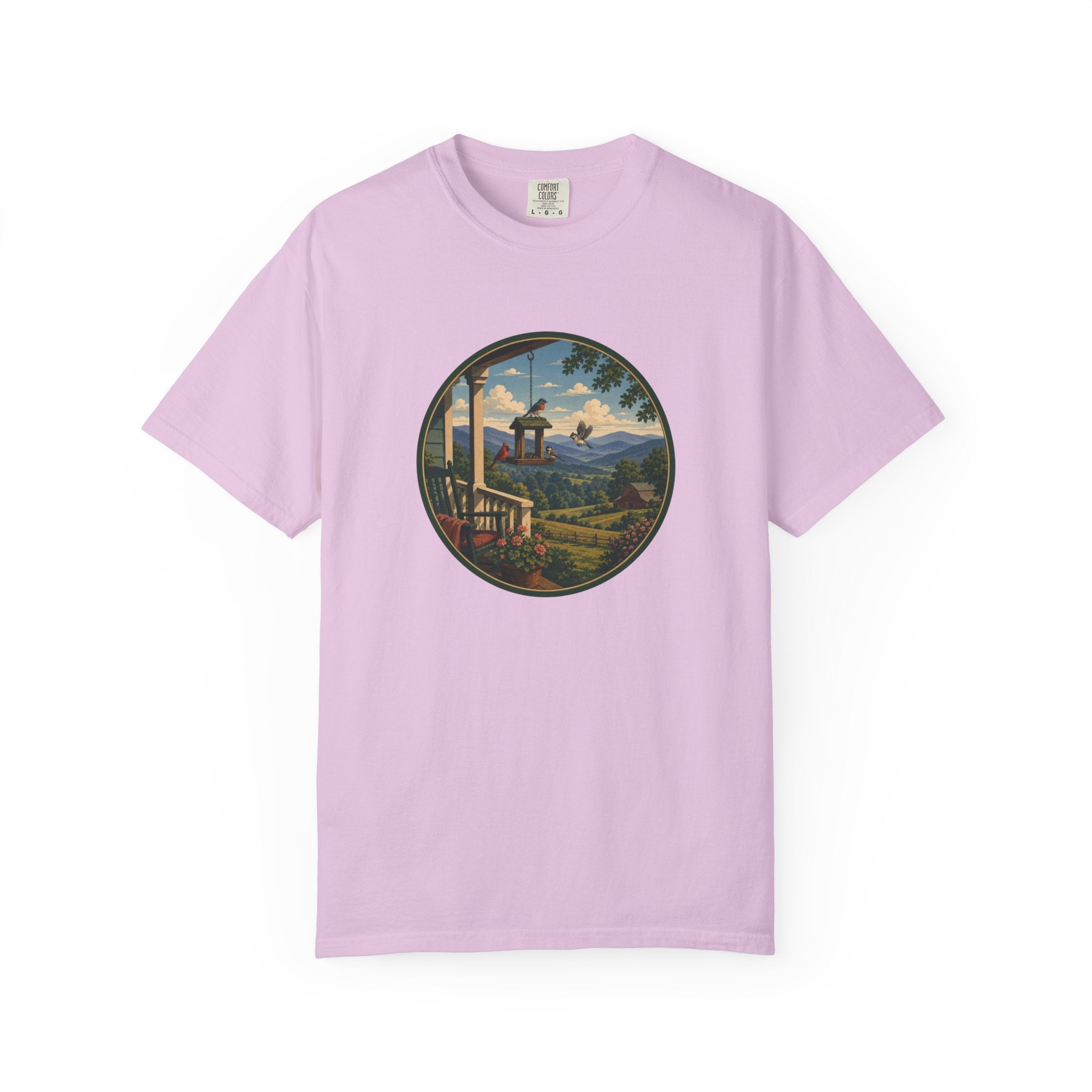 Scenic Porchview T-Shirt — Vintage Mountain Landscape Print