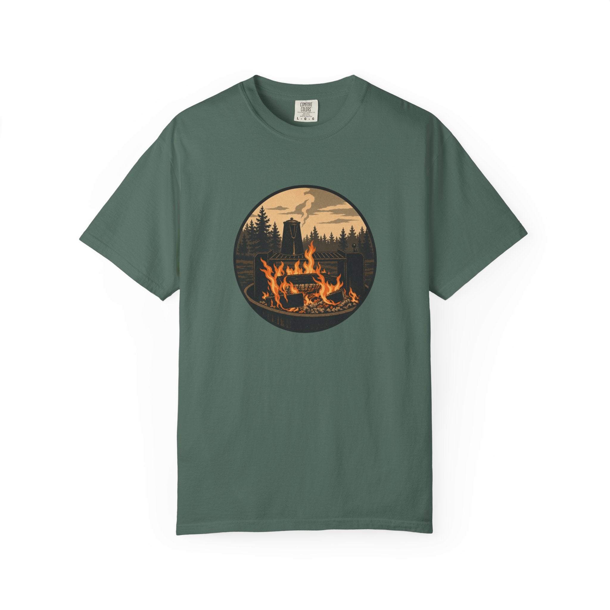 Campfire Forest T-Shirt — Retro Mountain Bonfire Graphic
