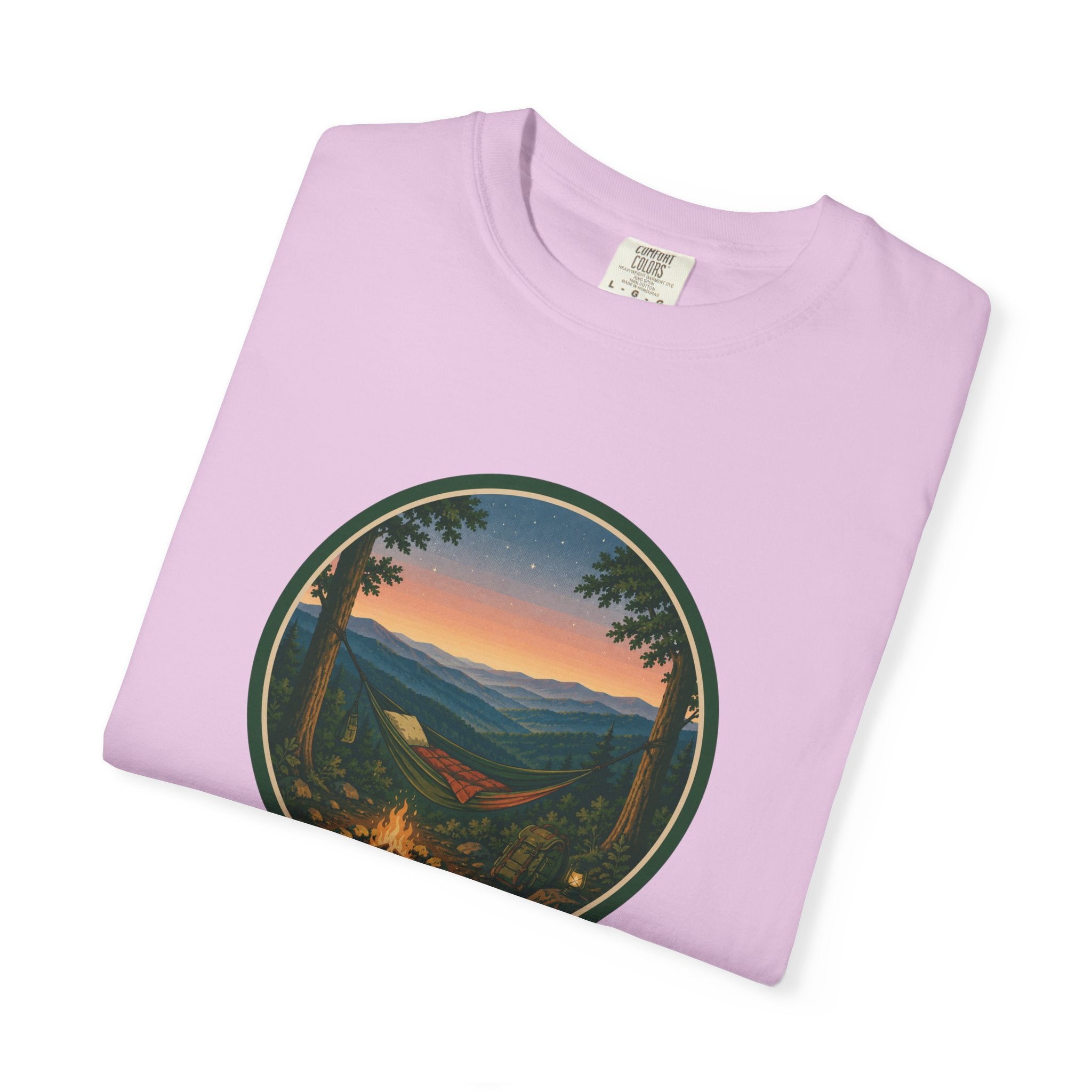 Campfire Mountain Sunset T-Shirt — Scenic Hiking Adventure Tee
