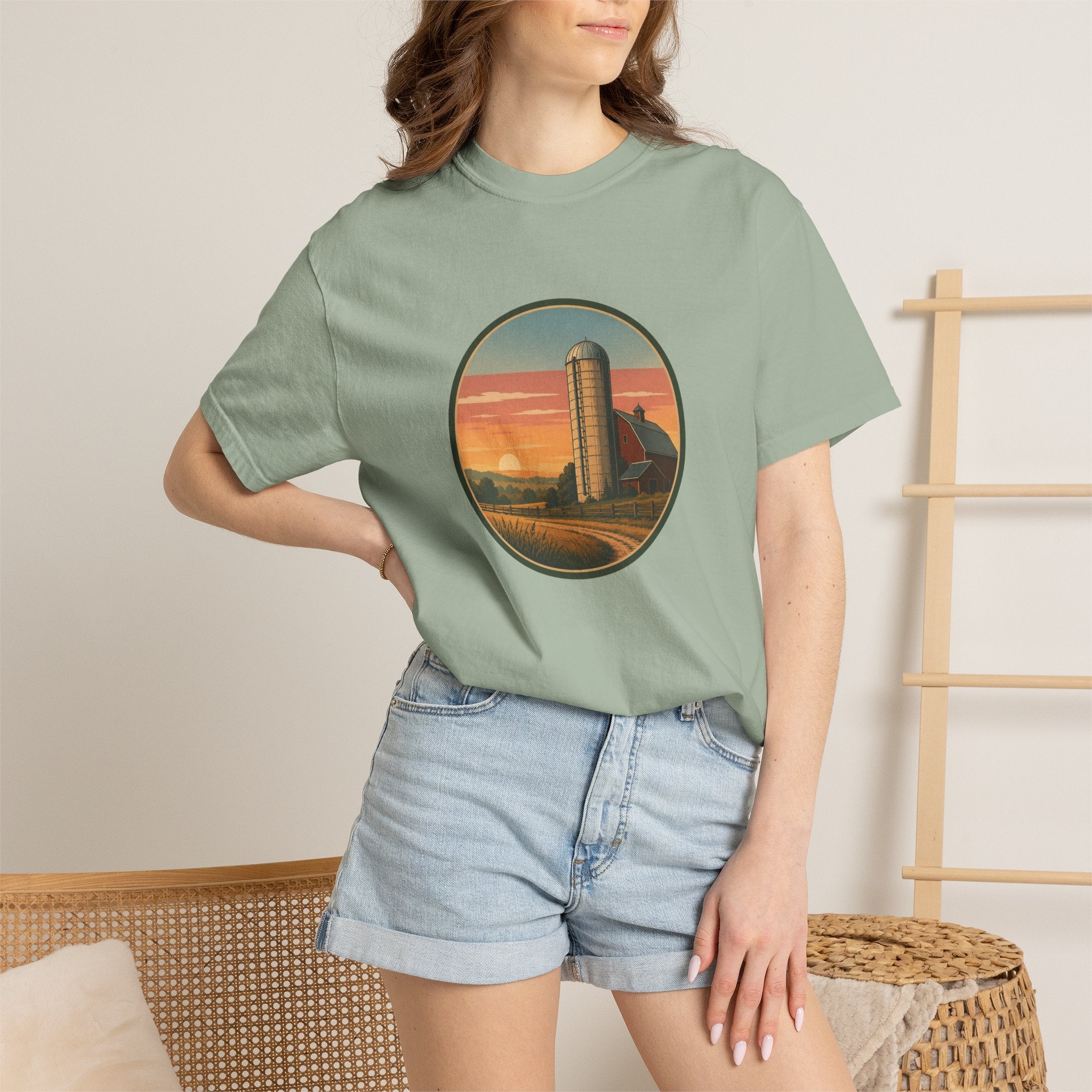 Retro Sunset Farm Silo T-Shirt