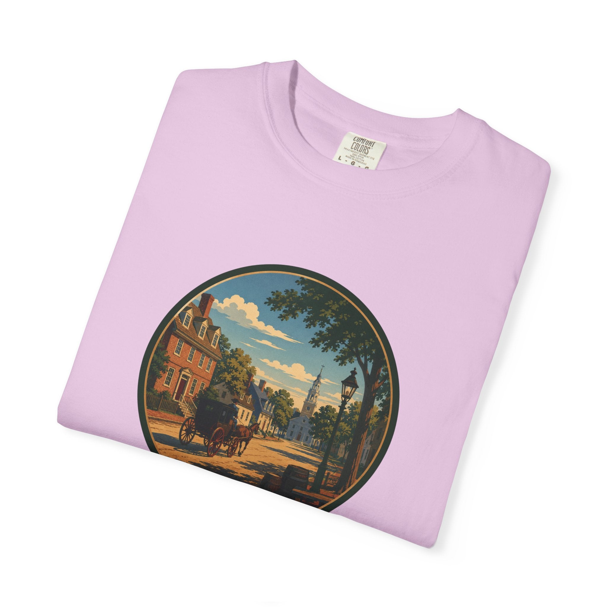 Colonial Carriage Ride T-Shirt — Retro Scenic Circle Print