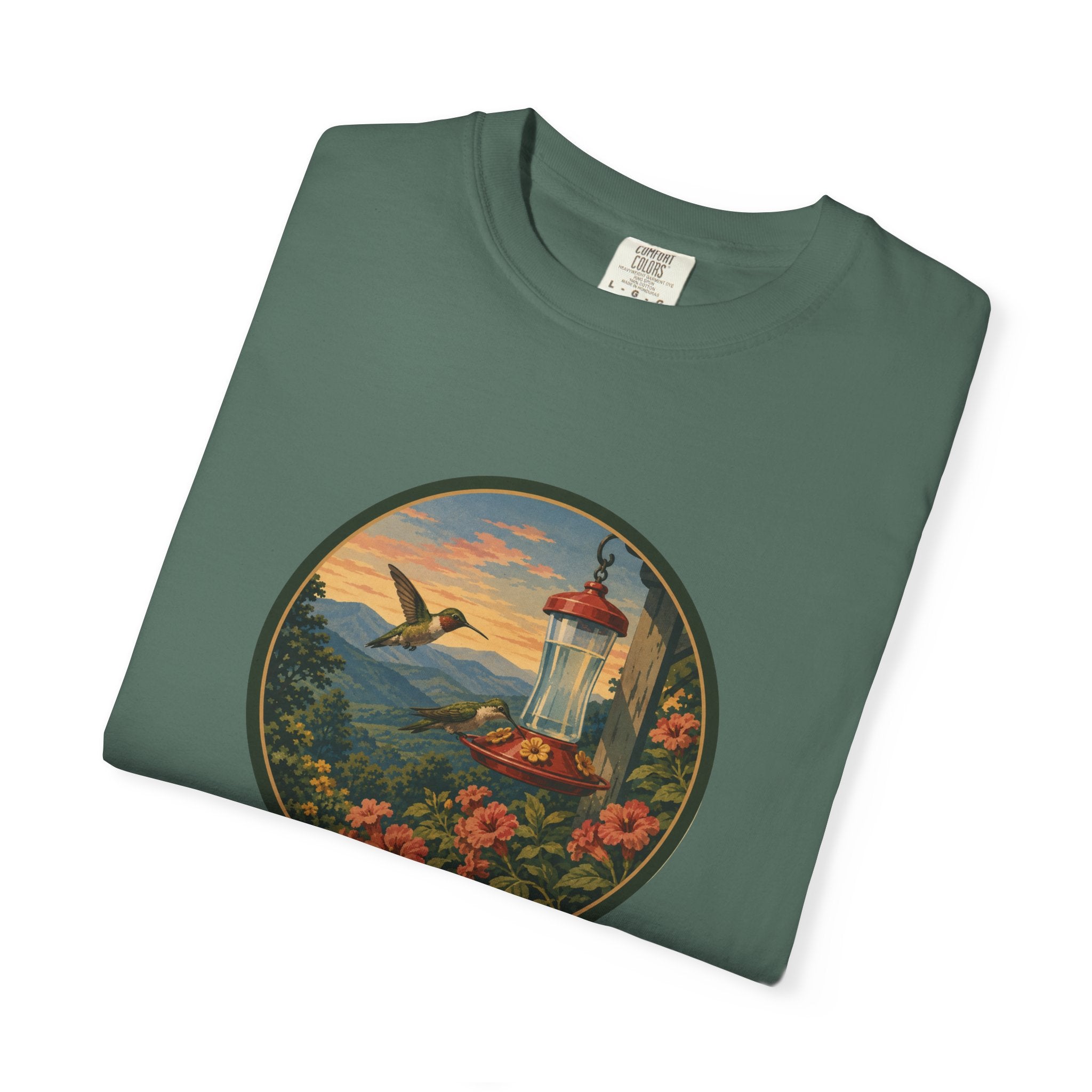 Hummingbird Sunset T-Shirt — Vintage Floral Graphic Tee