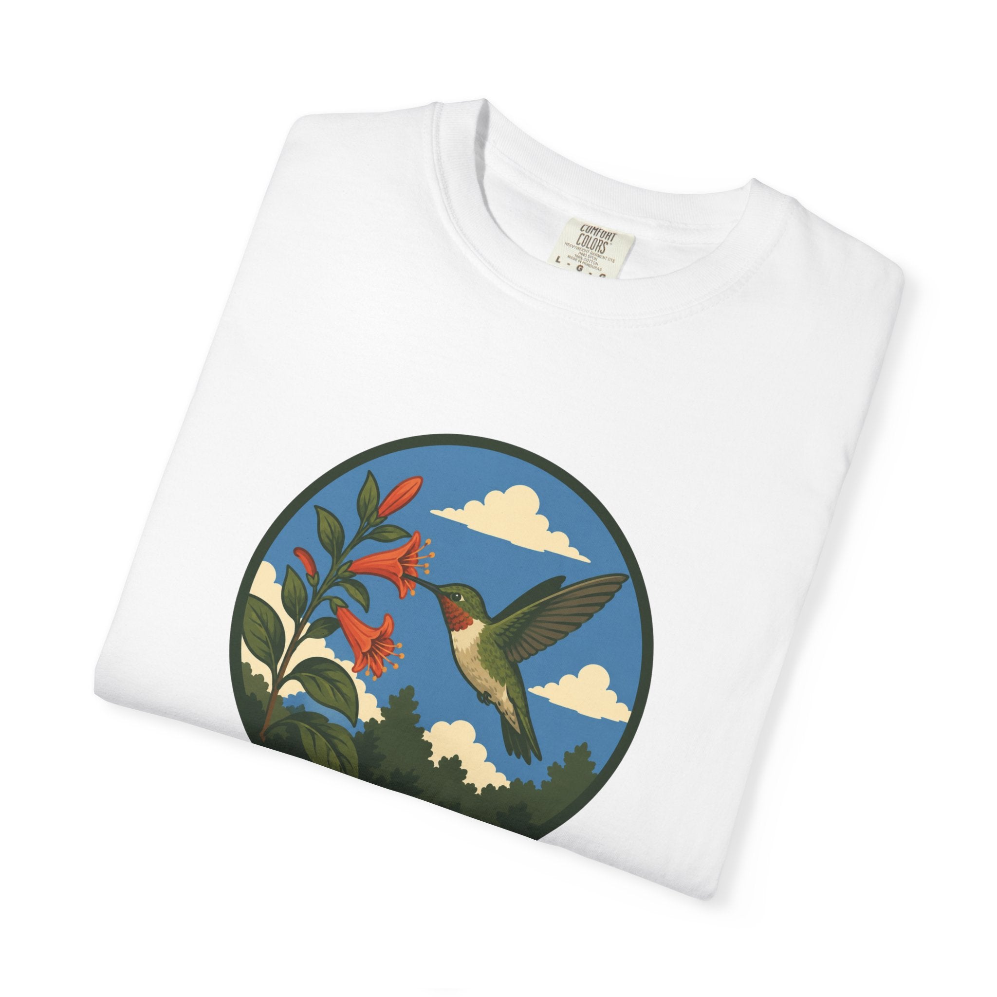 Hummingbird Circle Graphic T-Shirt — Floral Nature Tee