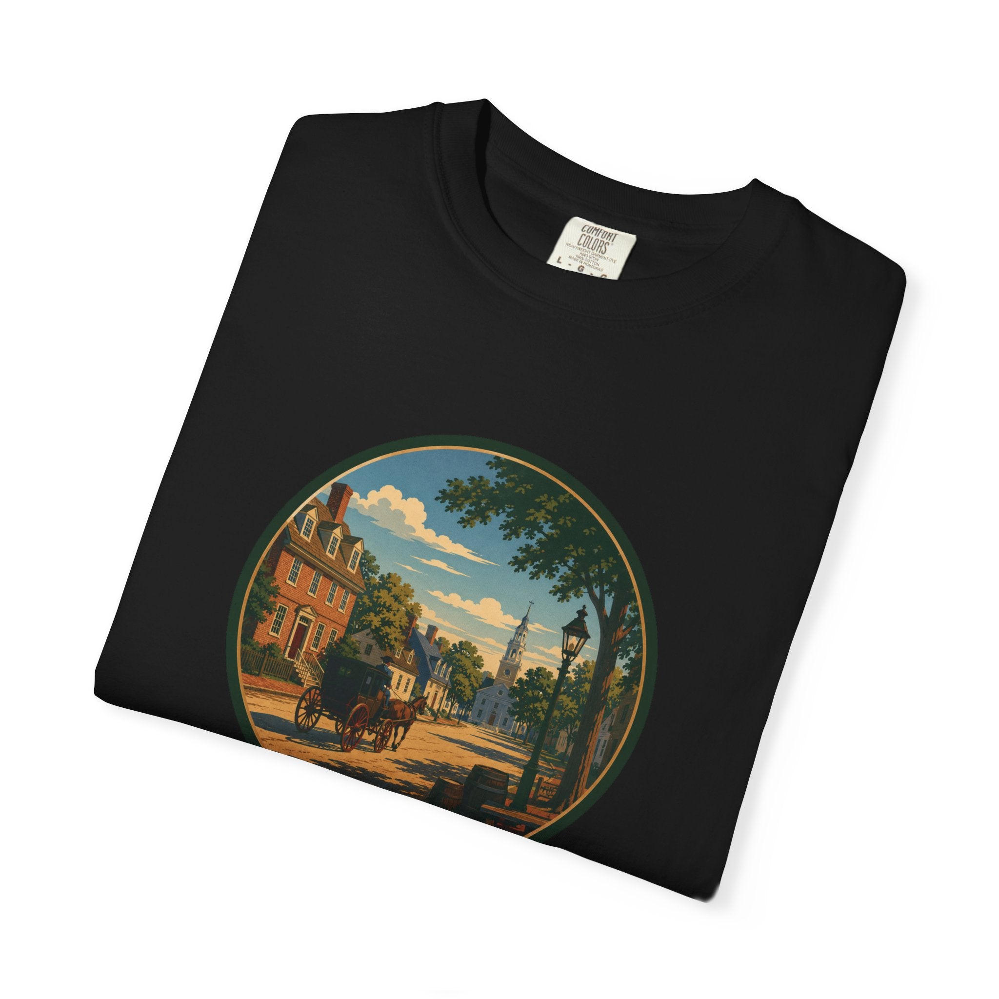 Colonial Carriage Ride T-Shirt — Retro Scenic Circle Print
